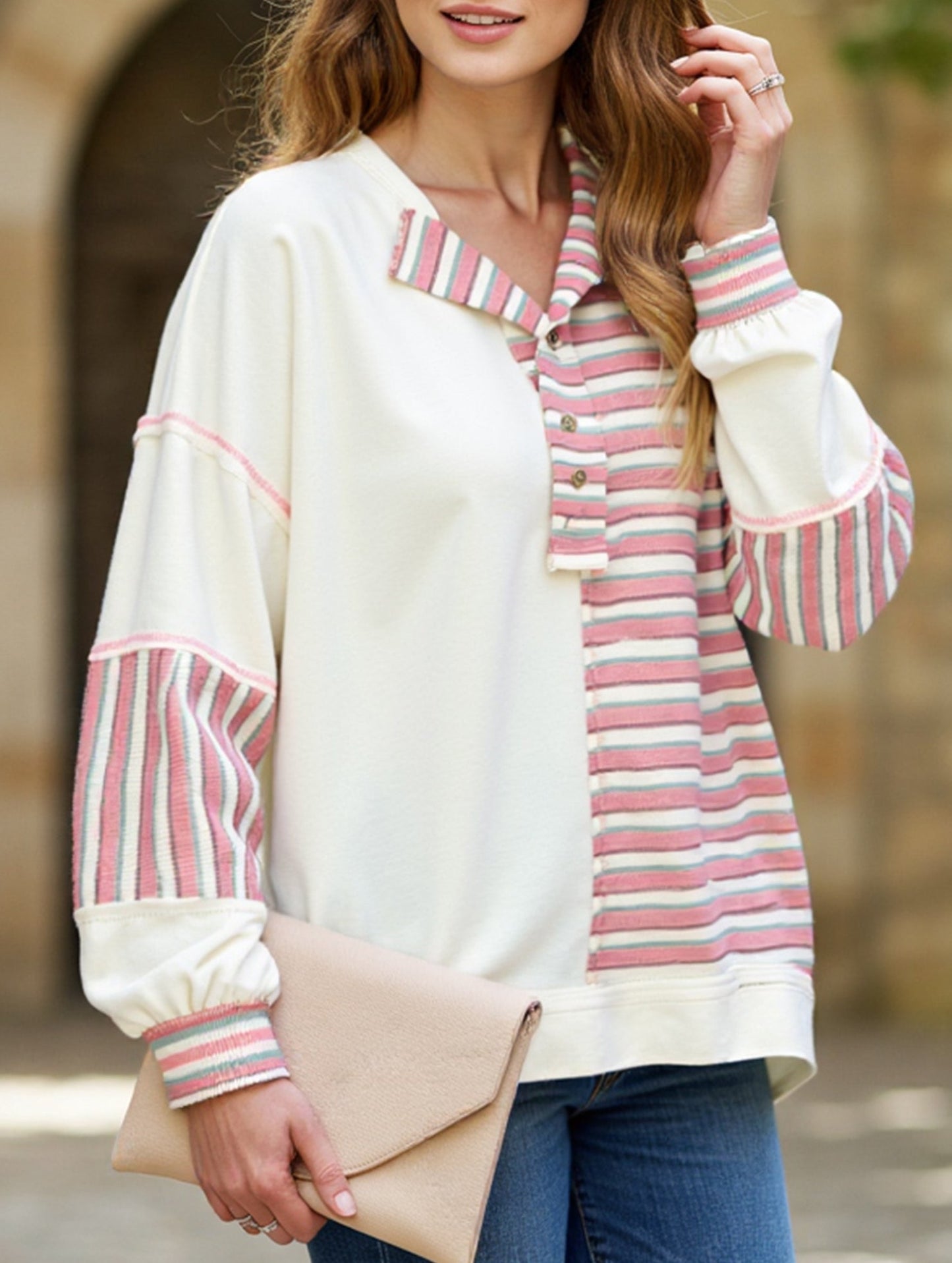 Striped loose casual sweatshirt