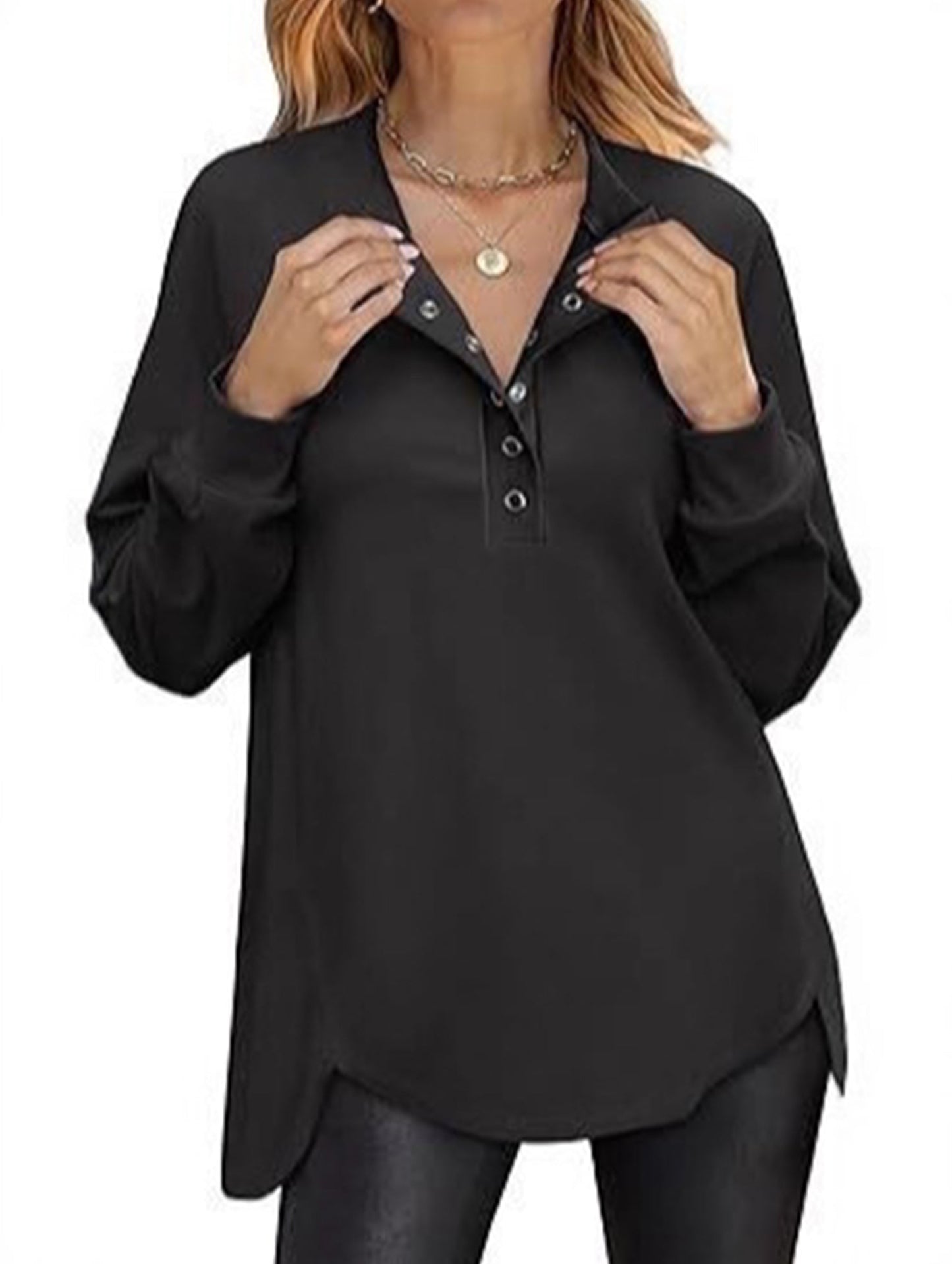 Long-sleeved fashionable concealed button shirt