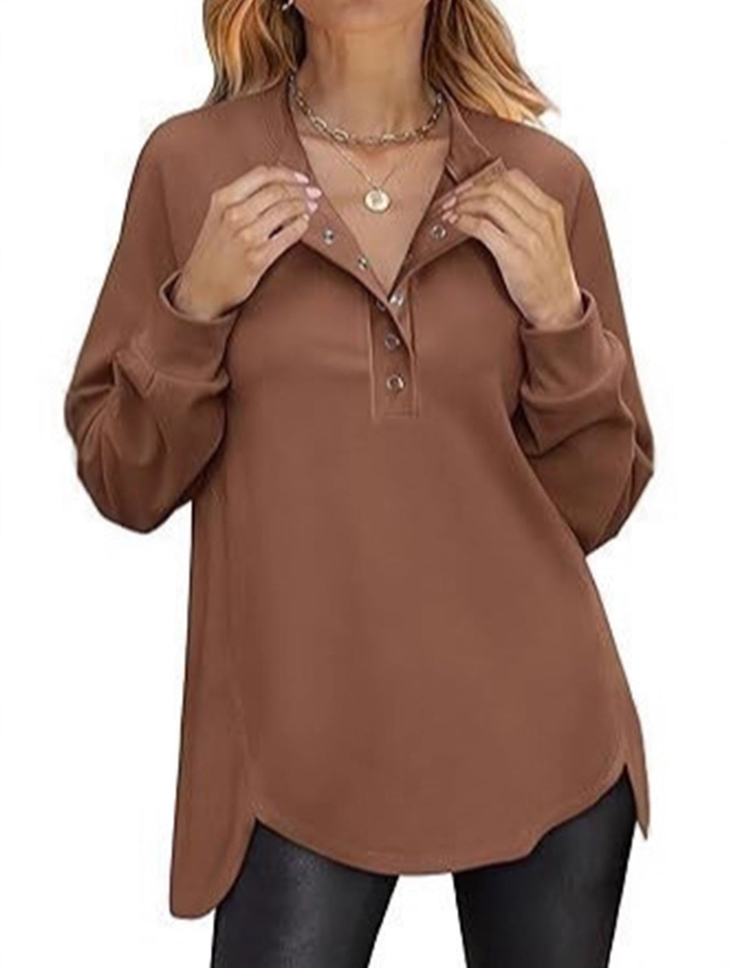 Long-sleeved fashionable concealed button shirt