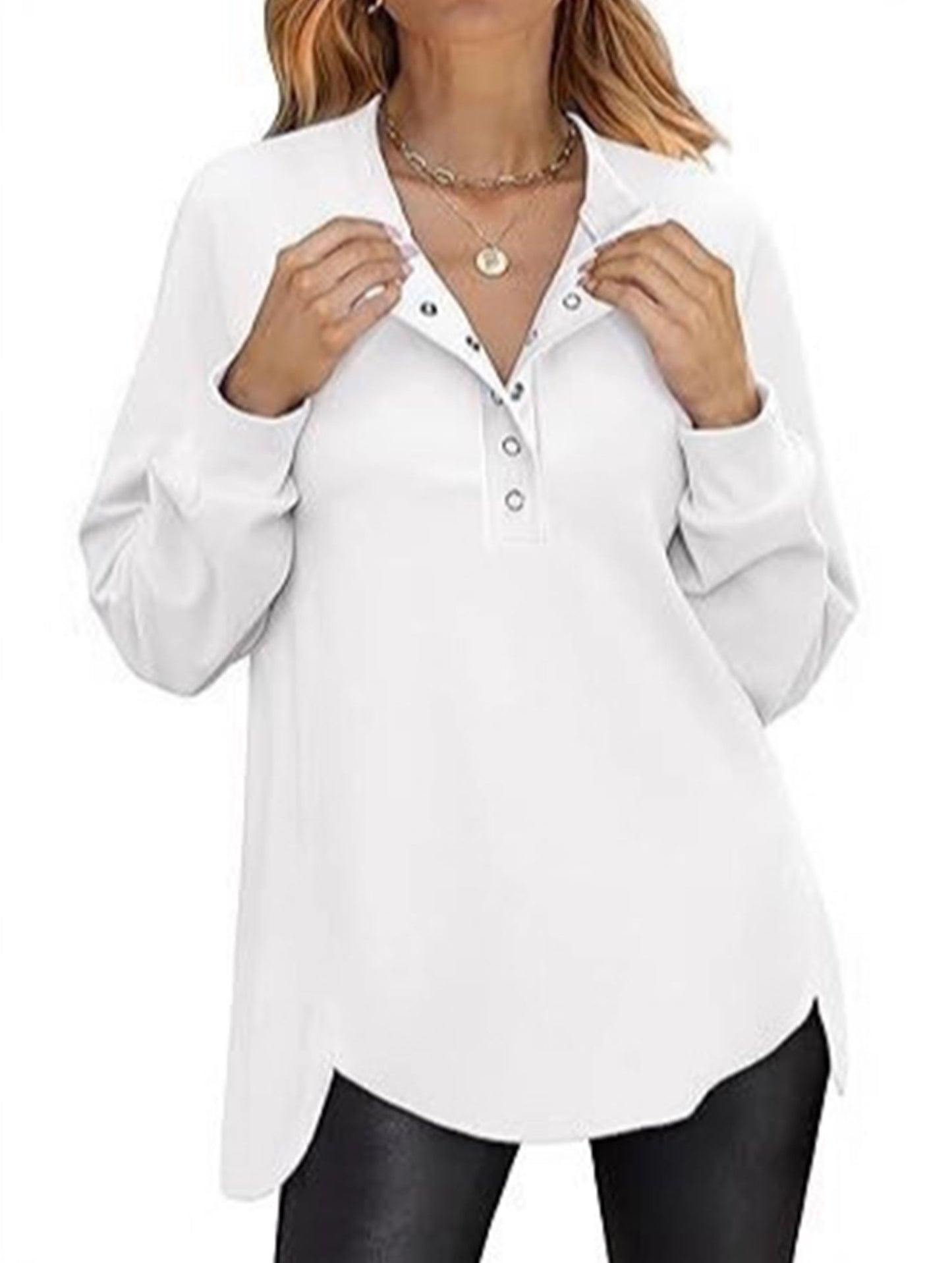 Long-sleeved fashionable concealed button shirt