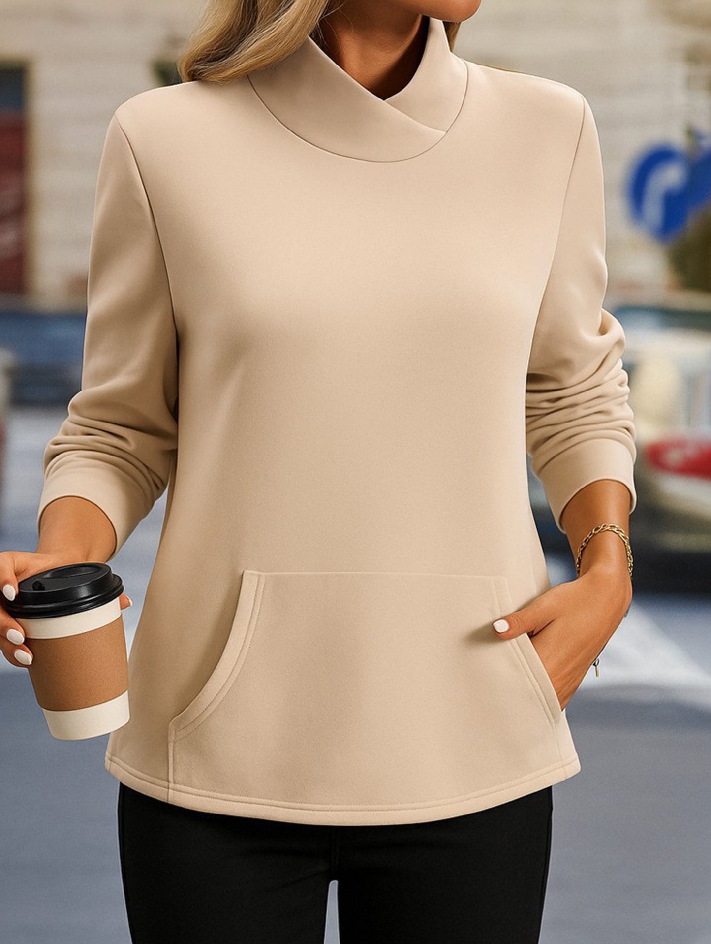 Stand collar long sleeve pullover sweatshirt