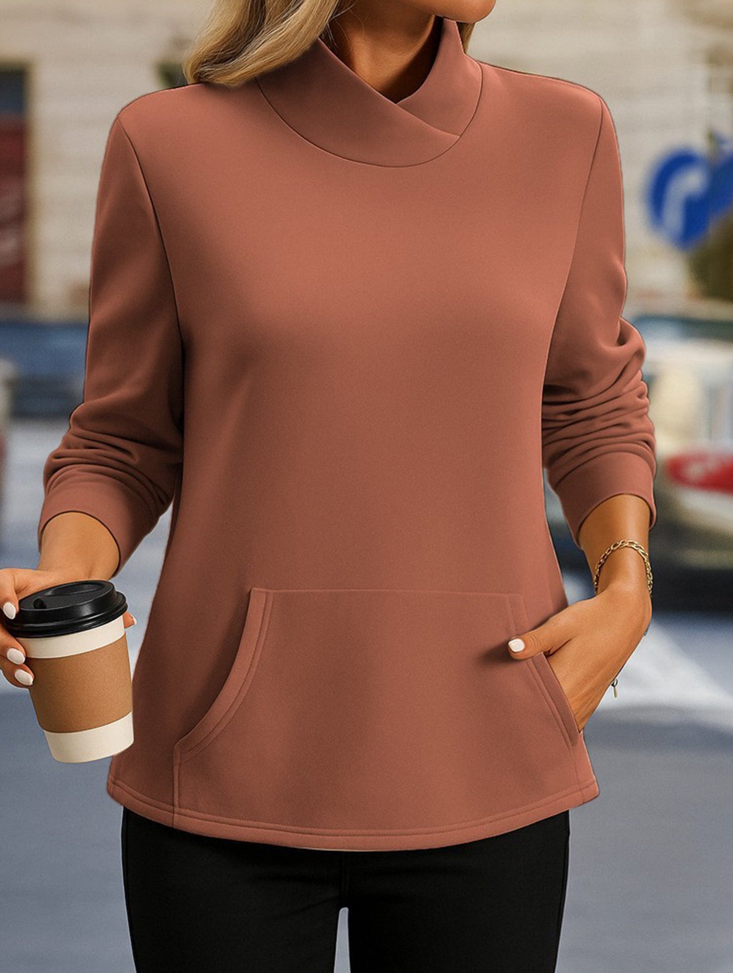 Stand collar long sleeve pullover sweatshirt