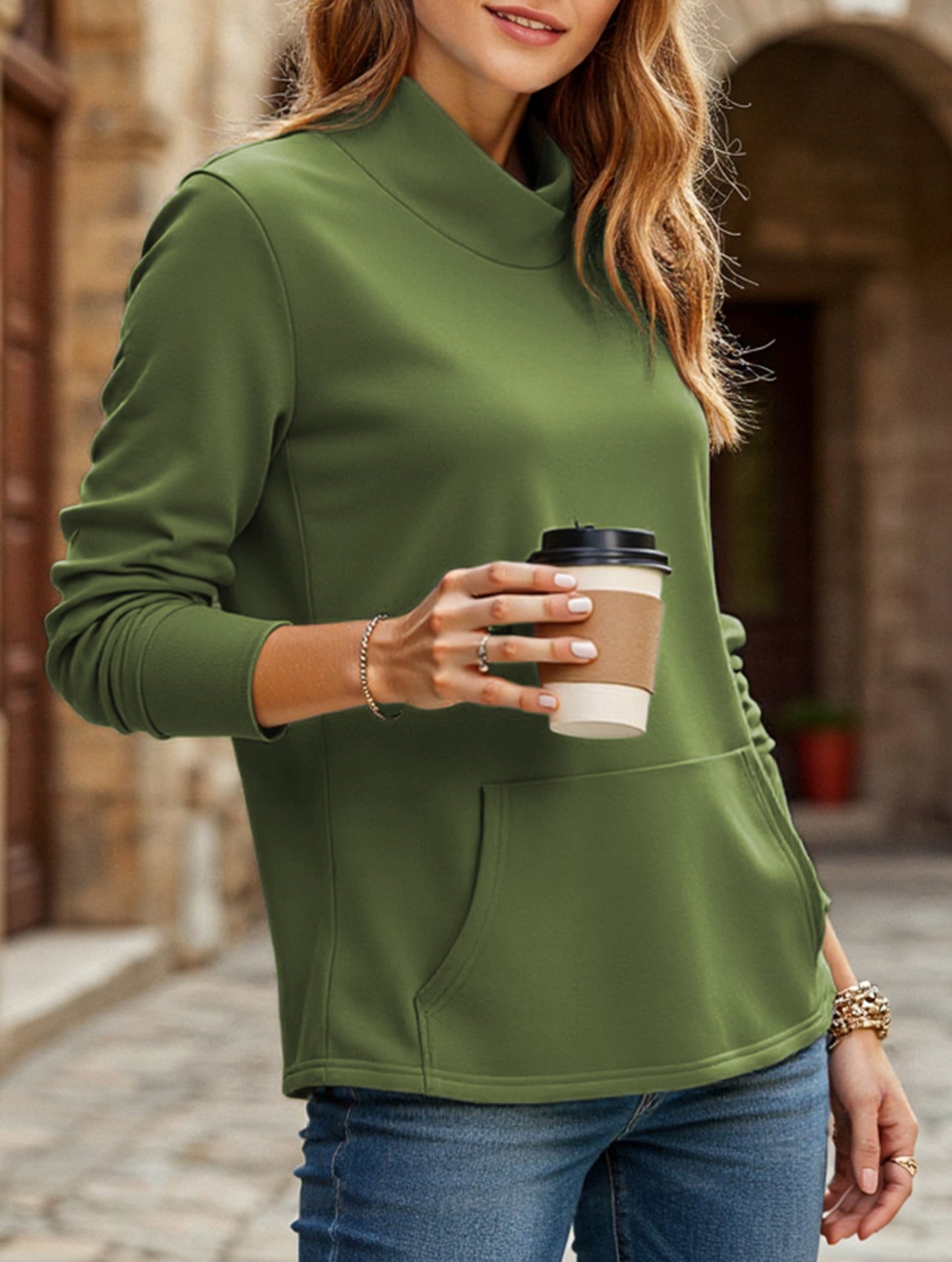 Stand collar long sleeve pullover sweatshirt