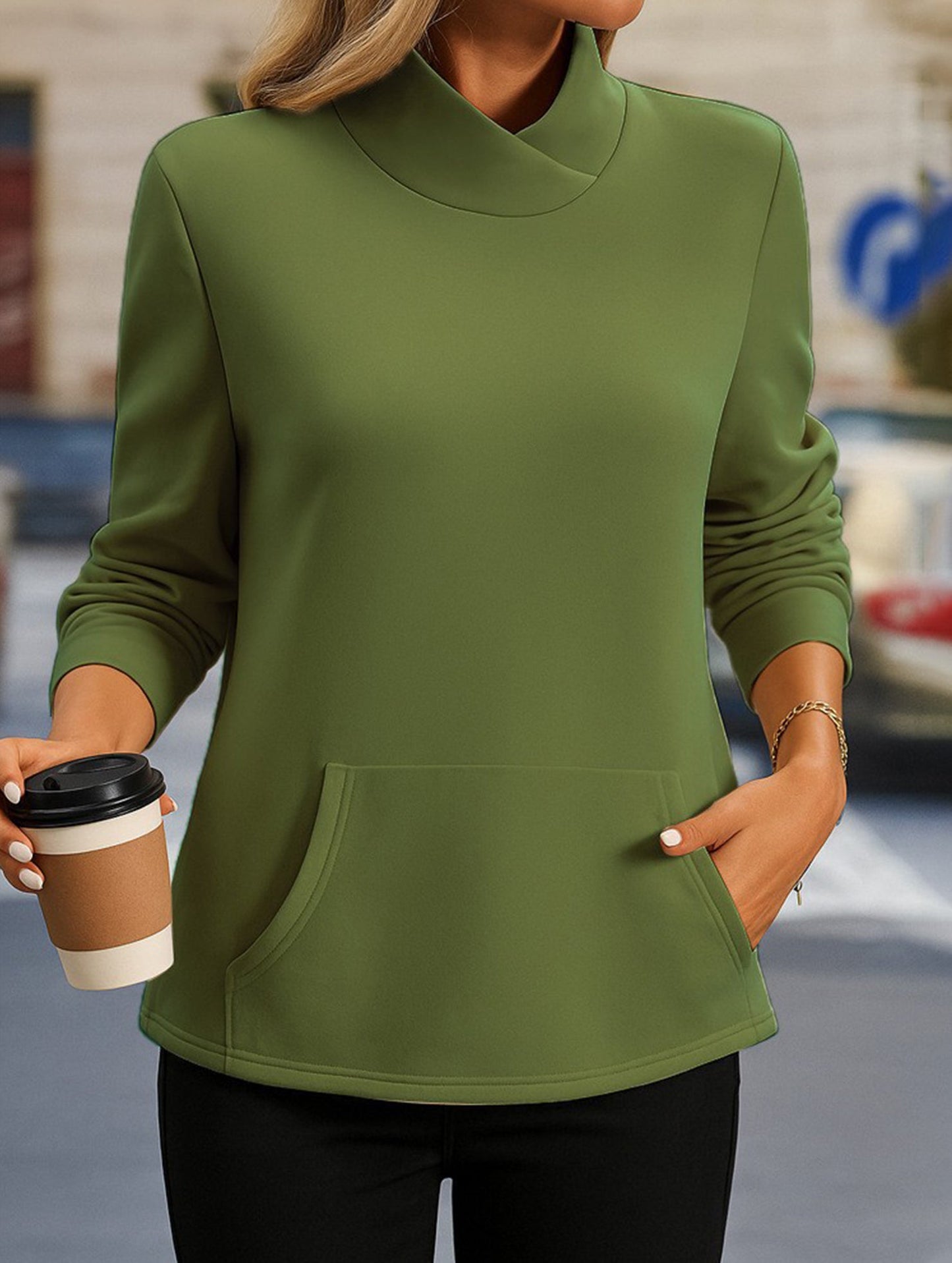 Stand collar long sleeve pullover sweatshirt