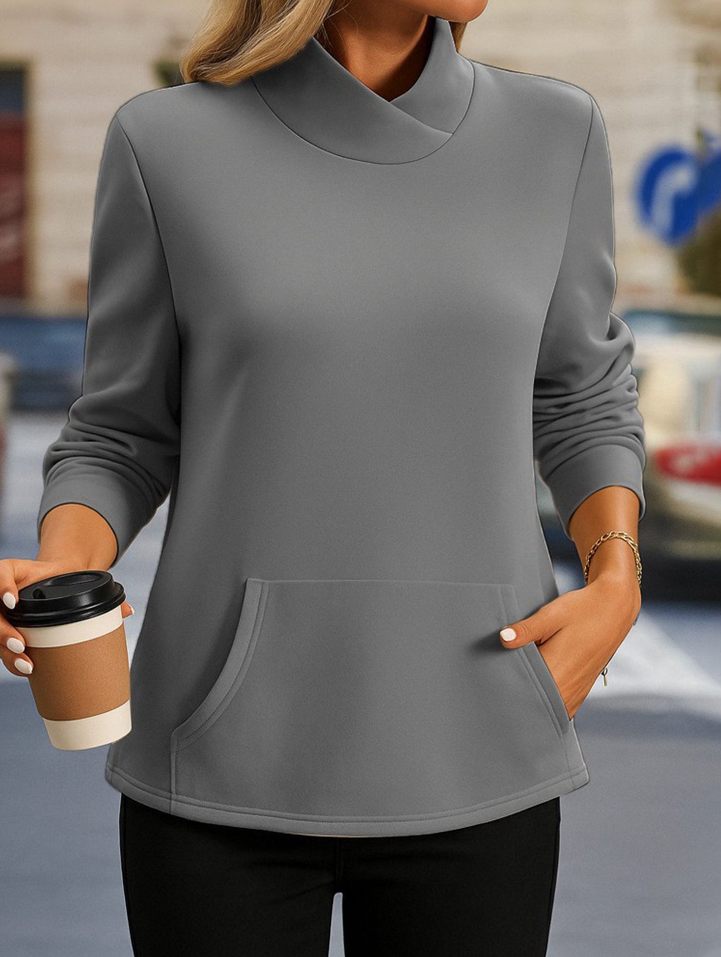 Stand collar long sleeve pullover sweatshirt