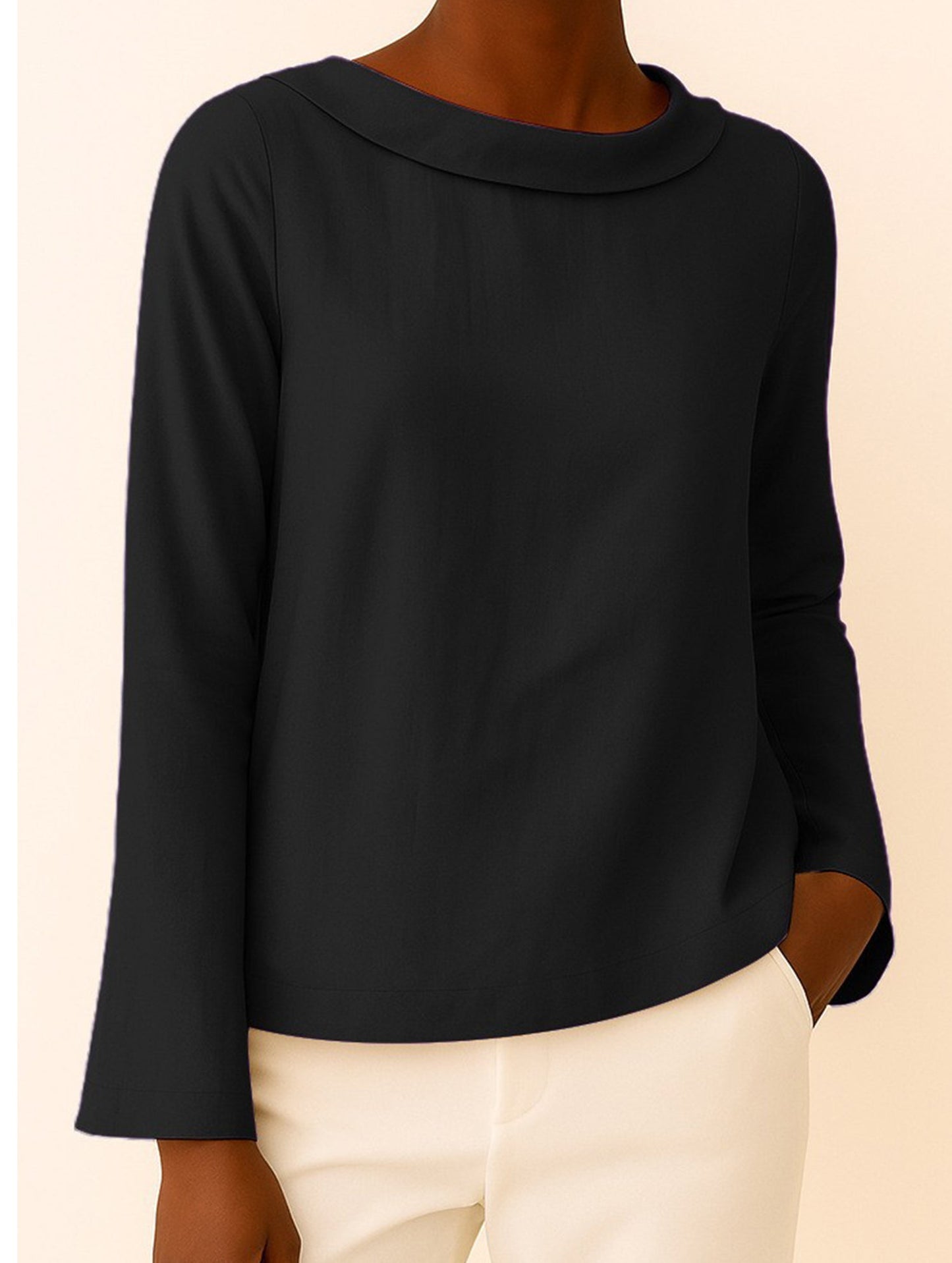 Casual long-sleeved crew neck T-shirt