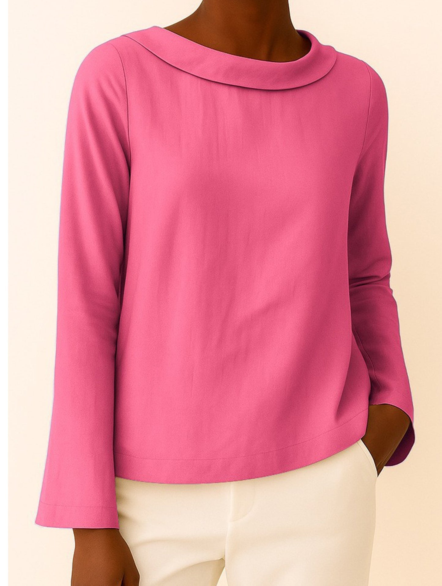 Casual long-sleeved crew neck T-shirt