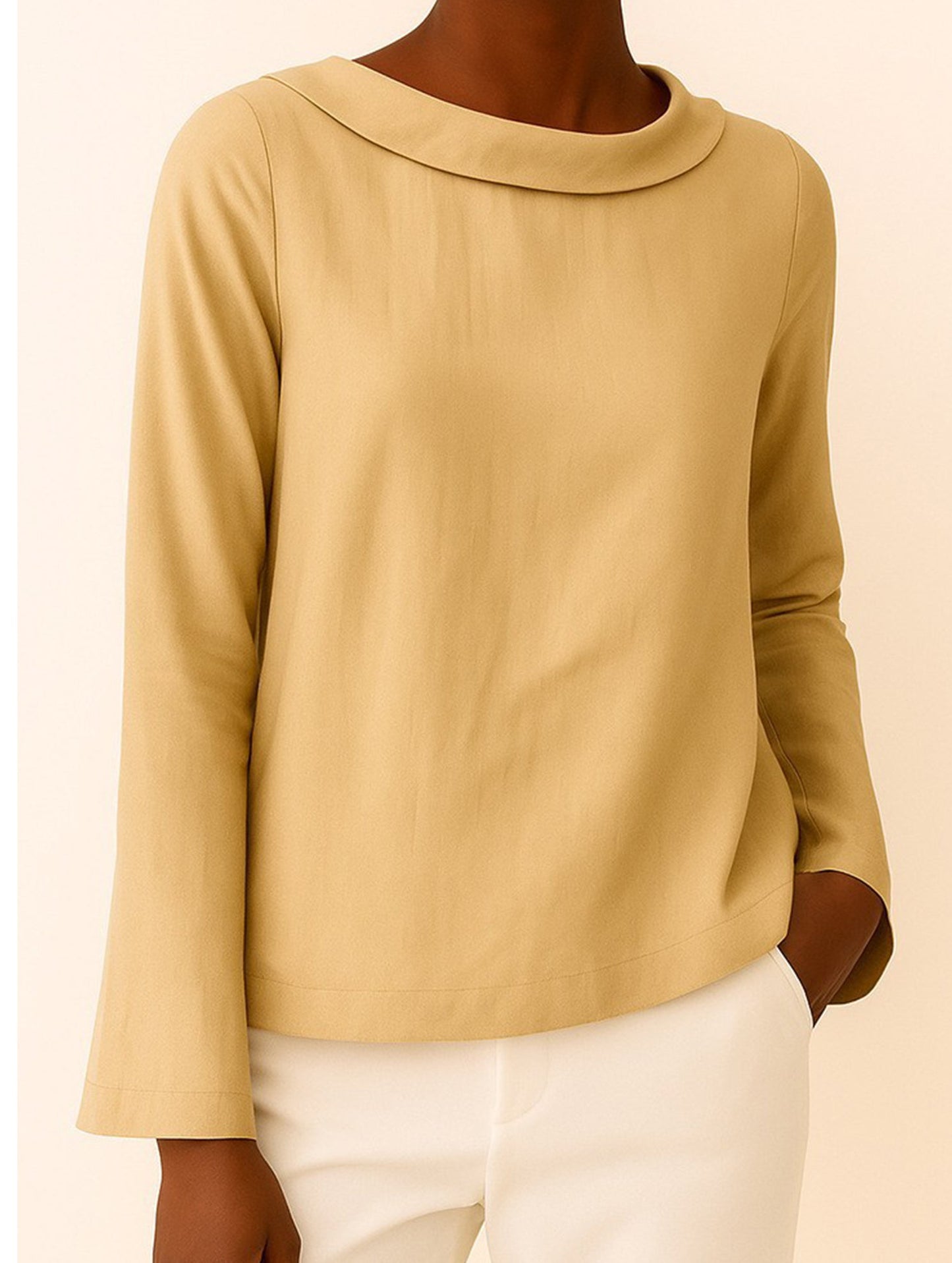 Casual long-sleeved crew neck T-shirt