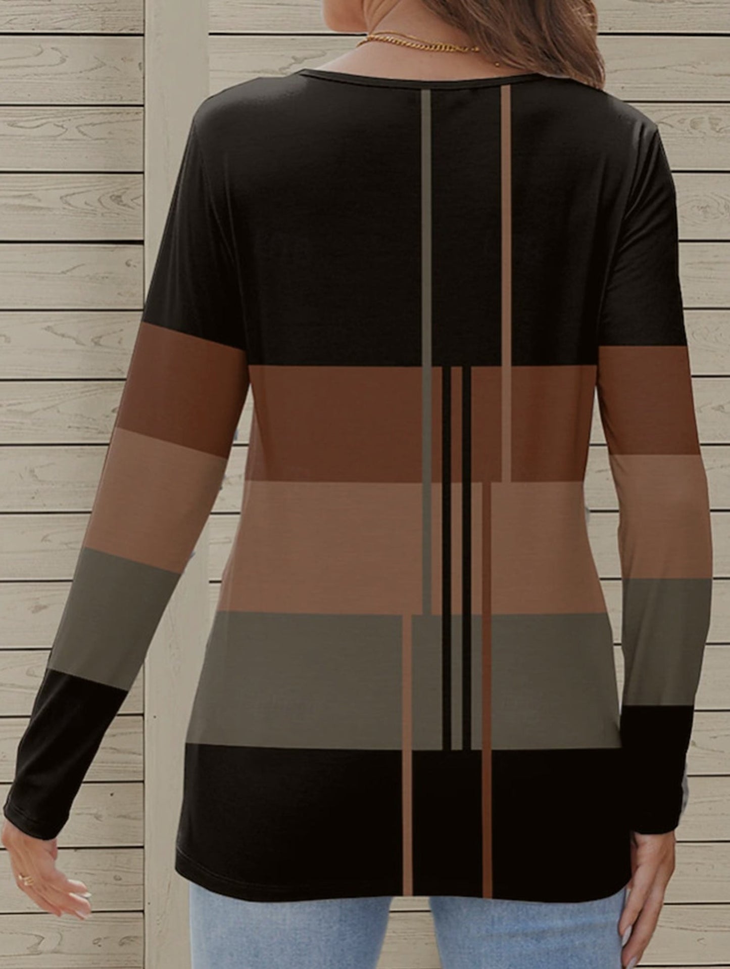 Casual round neck striped long-sleeved T-shirt