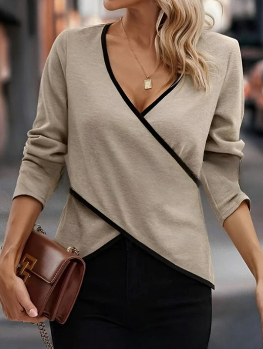 V-neck solid color cross hem T-shirt