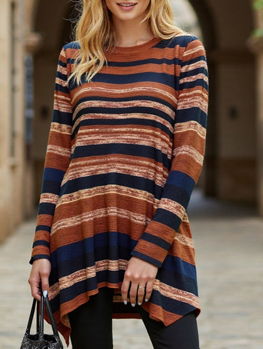 Casual striped print asymmetric T-shirt