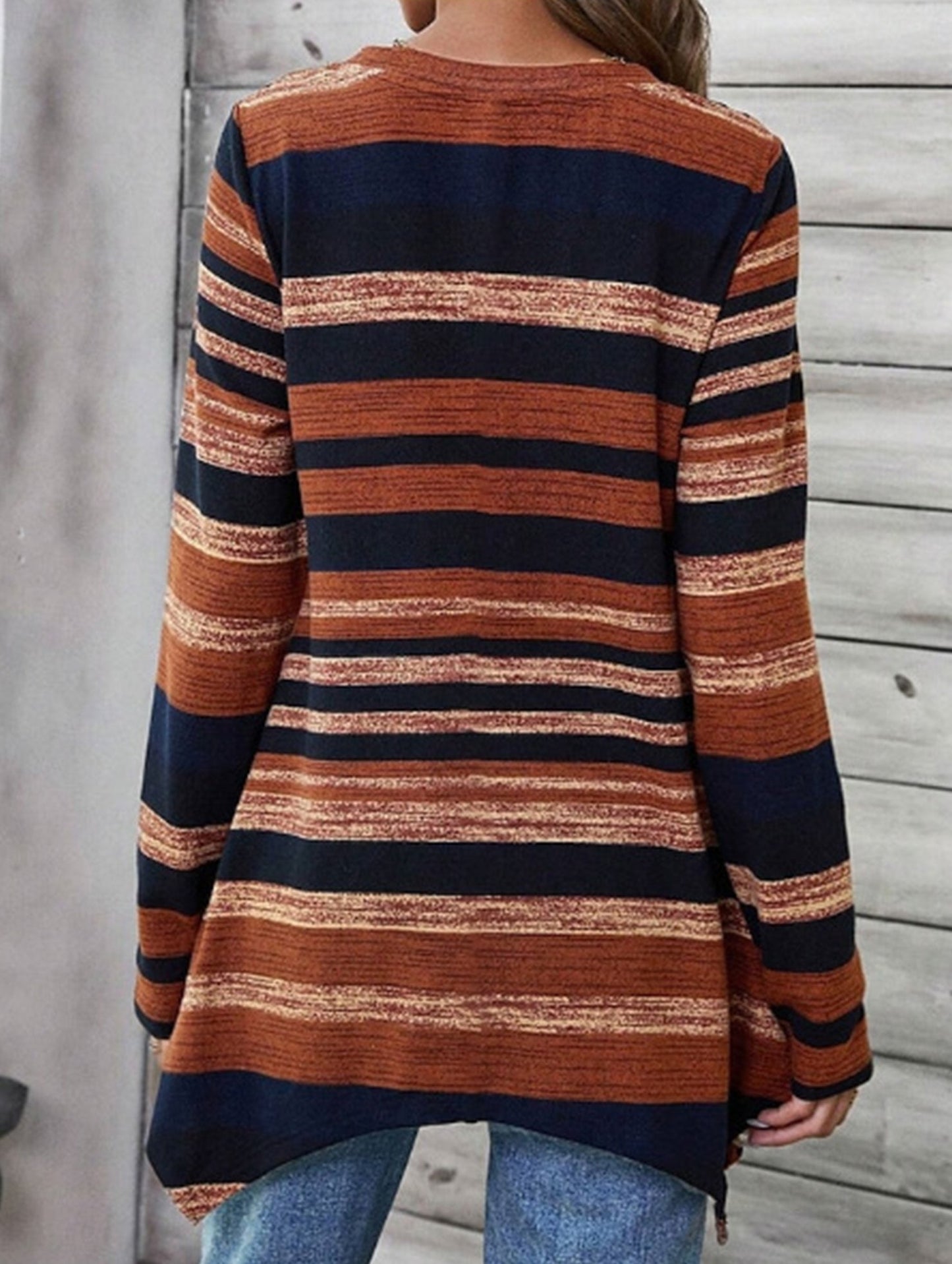 Casual striped print asymmetric T-shirt