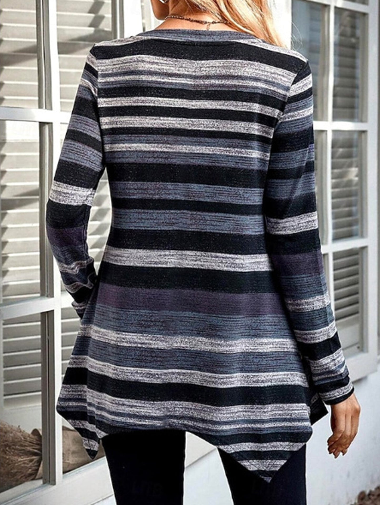 Casual striped print asymmetric T-shirt