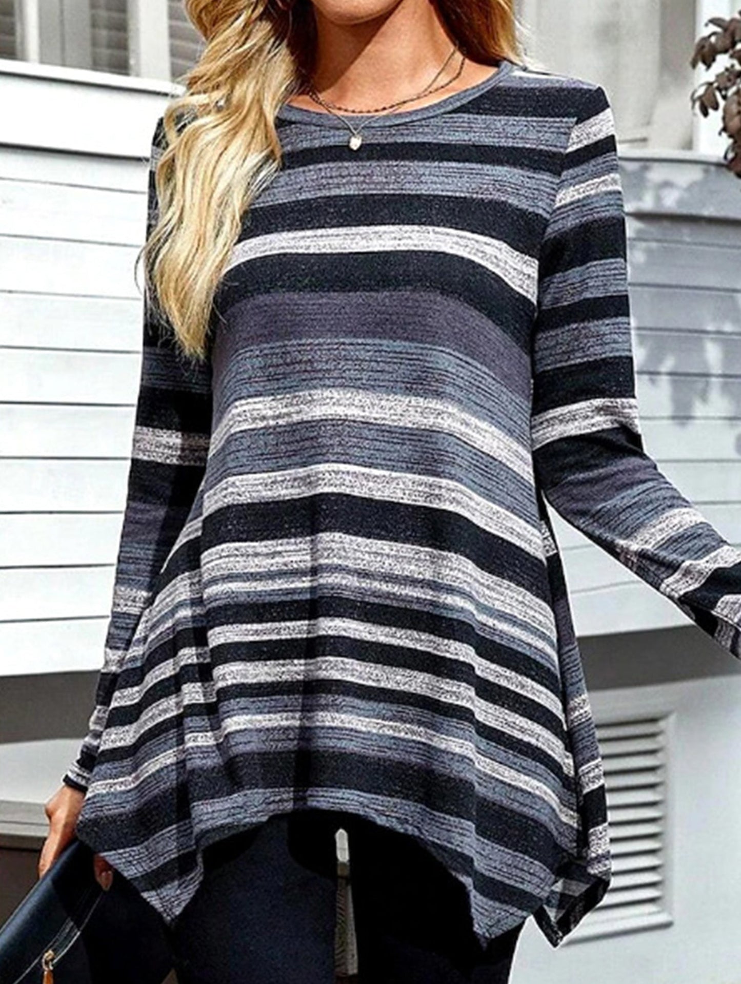 Casual striped print asymmetric T-shirt