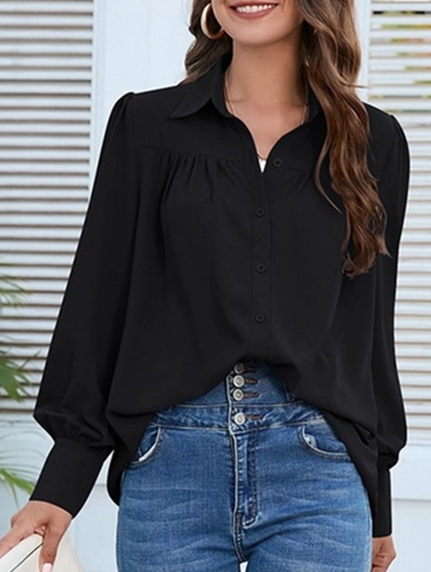 BUTTON DOWN DAILY BASIC BLOUSE