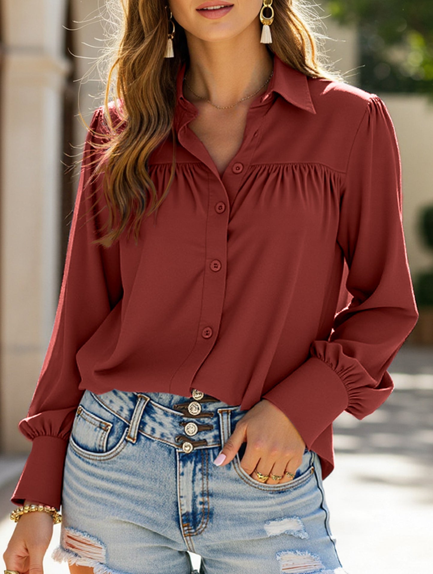 BUTTON DOWN DAILY BASIC BLOUSE