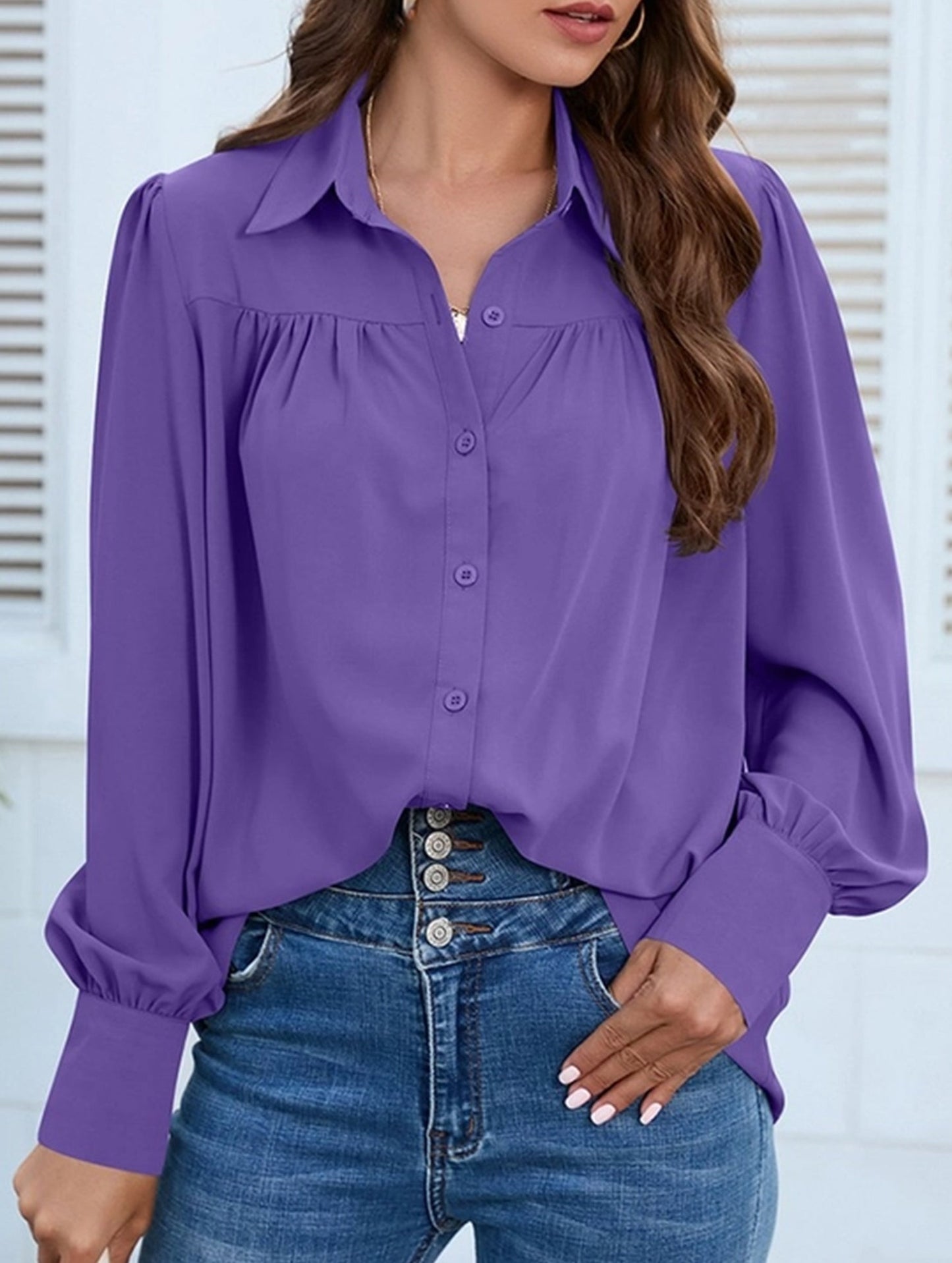 BUTTON DOWN DAILY BASIC BLOUSE