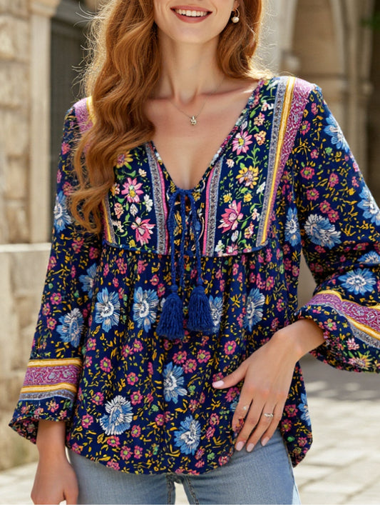 Bohemian print long-sleeved T-shirt