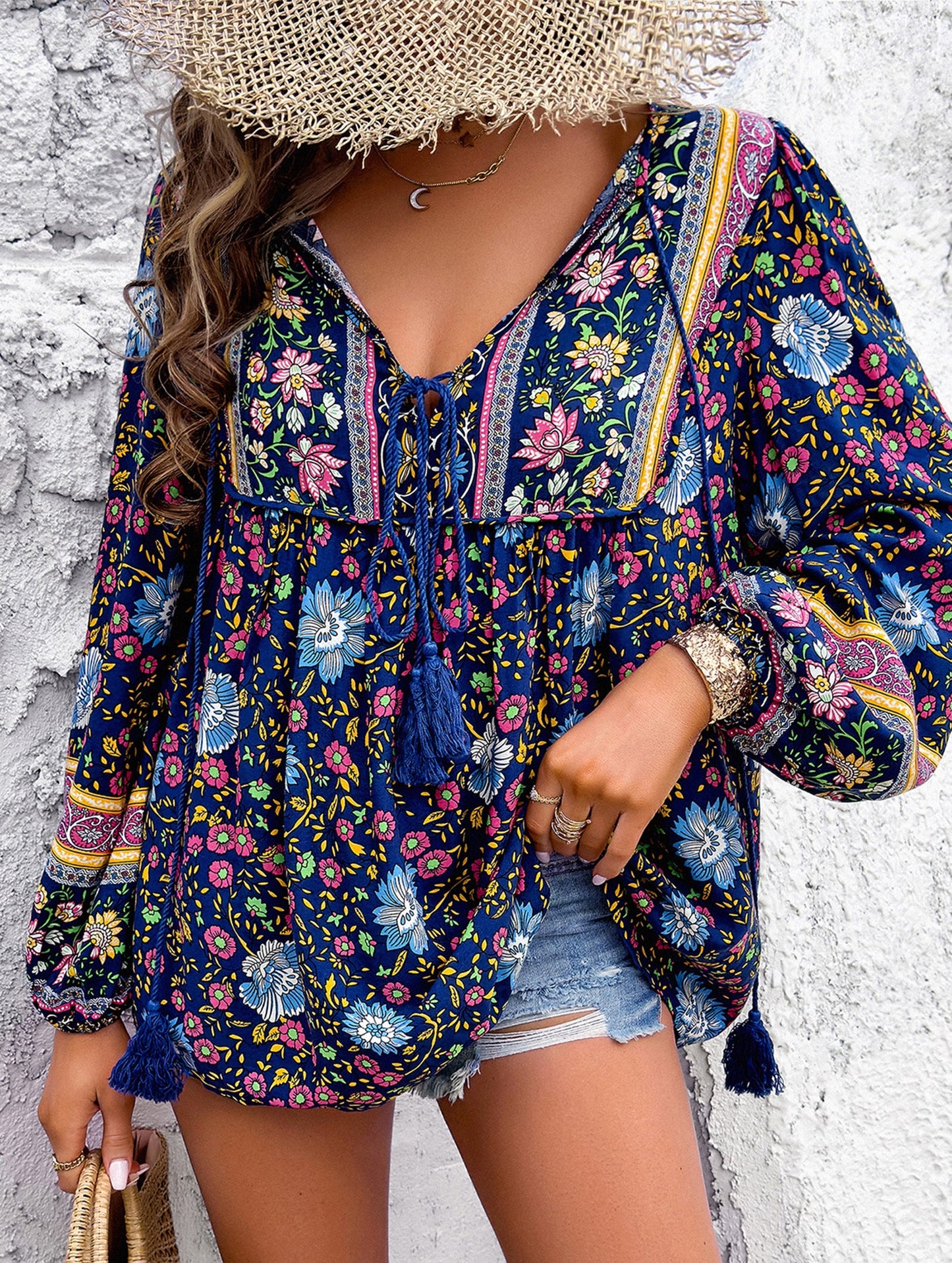 Bohemian print long-sleeved T-shirt