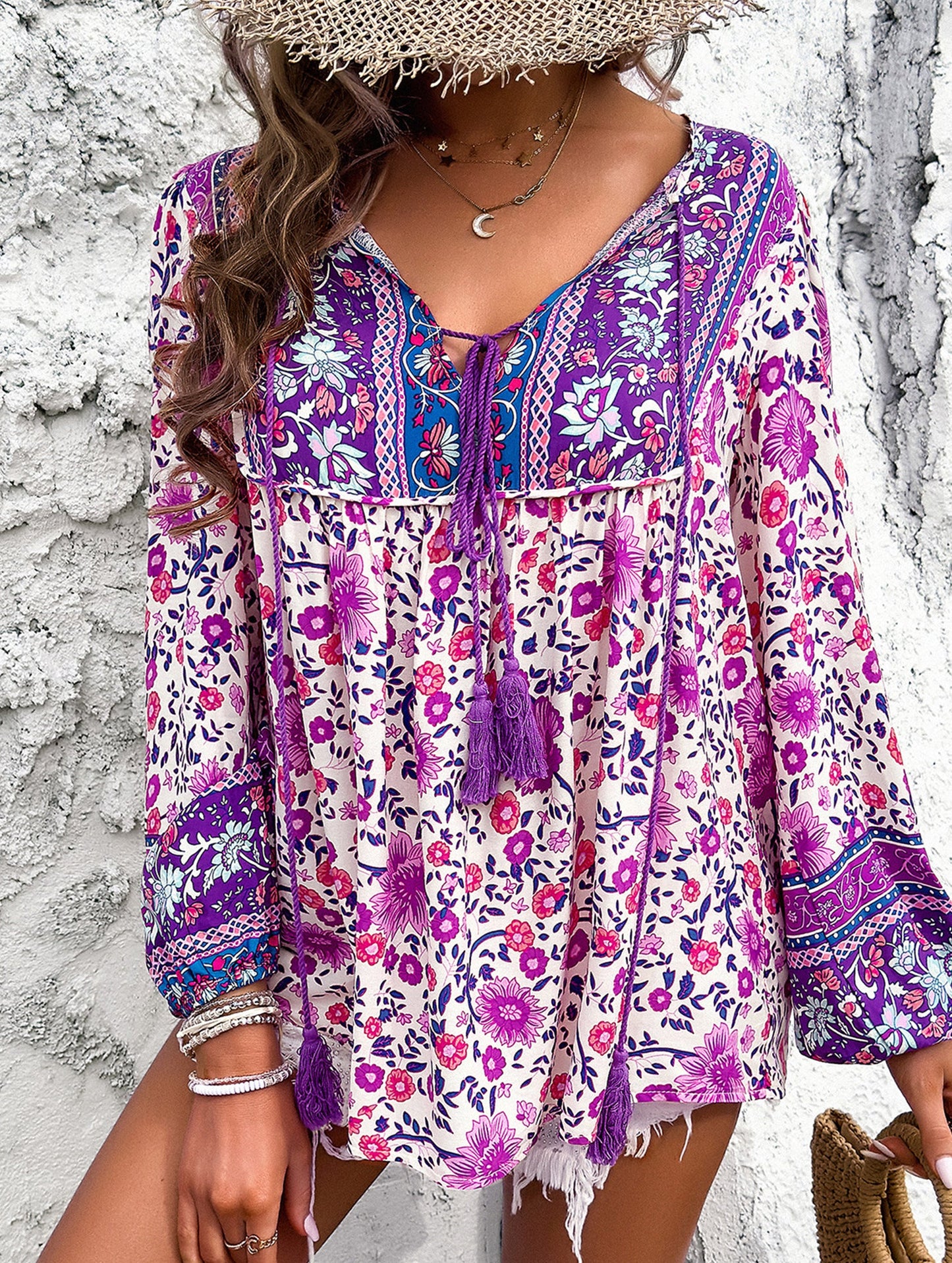 Bohemian print long-sleeved T-shirt