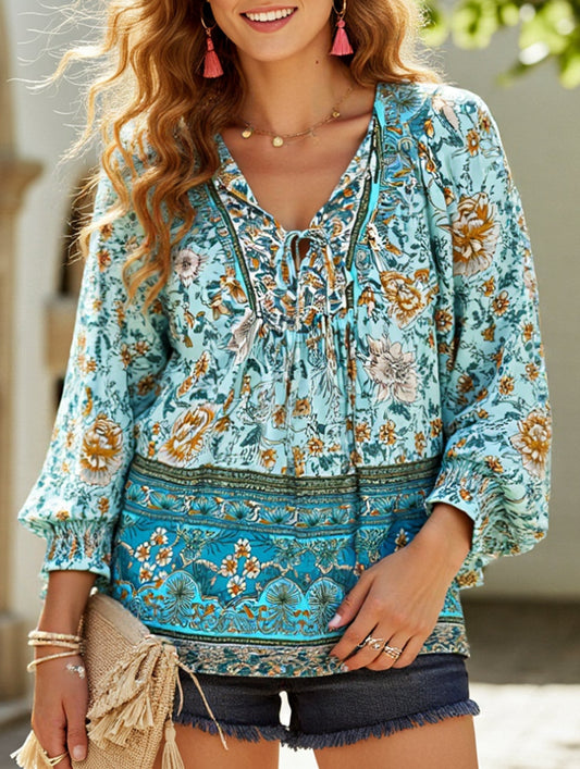 Casual holiday print long-sleeved T-shirt
