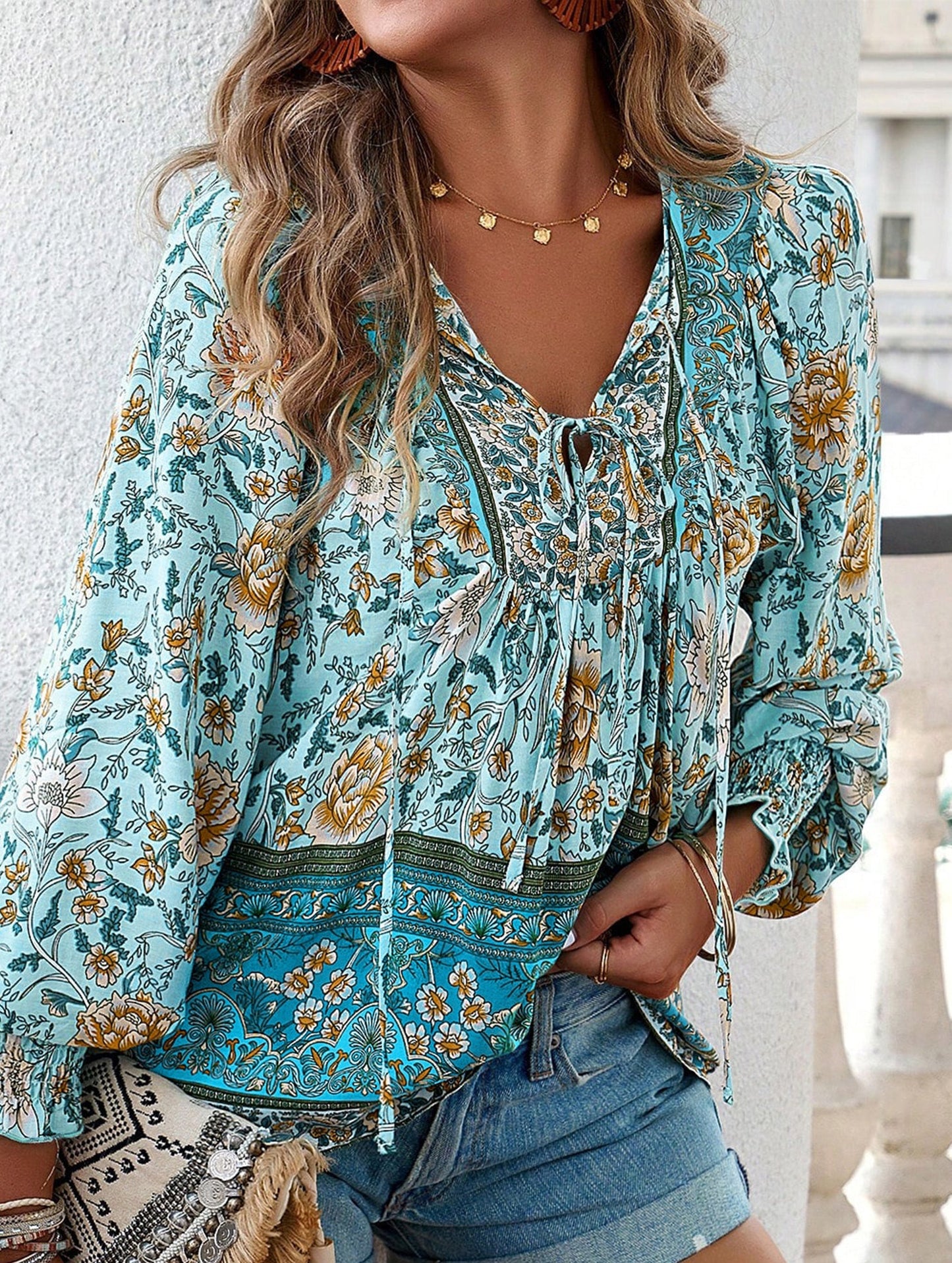 Casual holiday print long-sleeved T-shirt