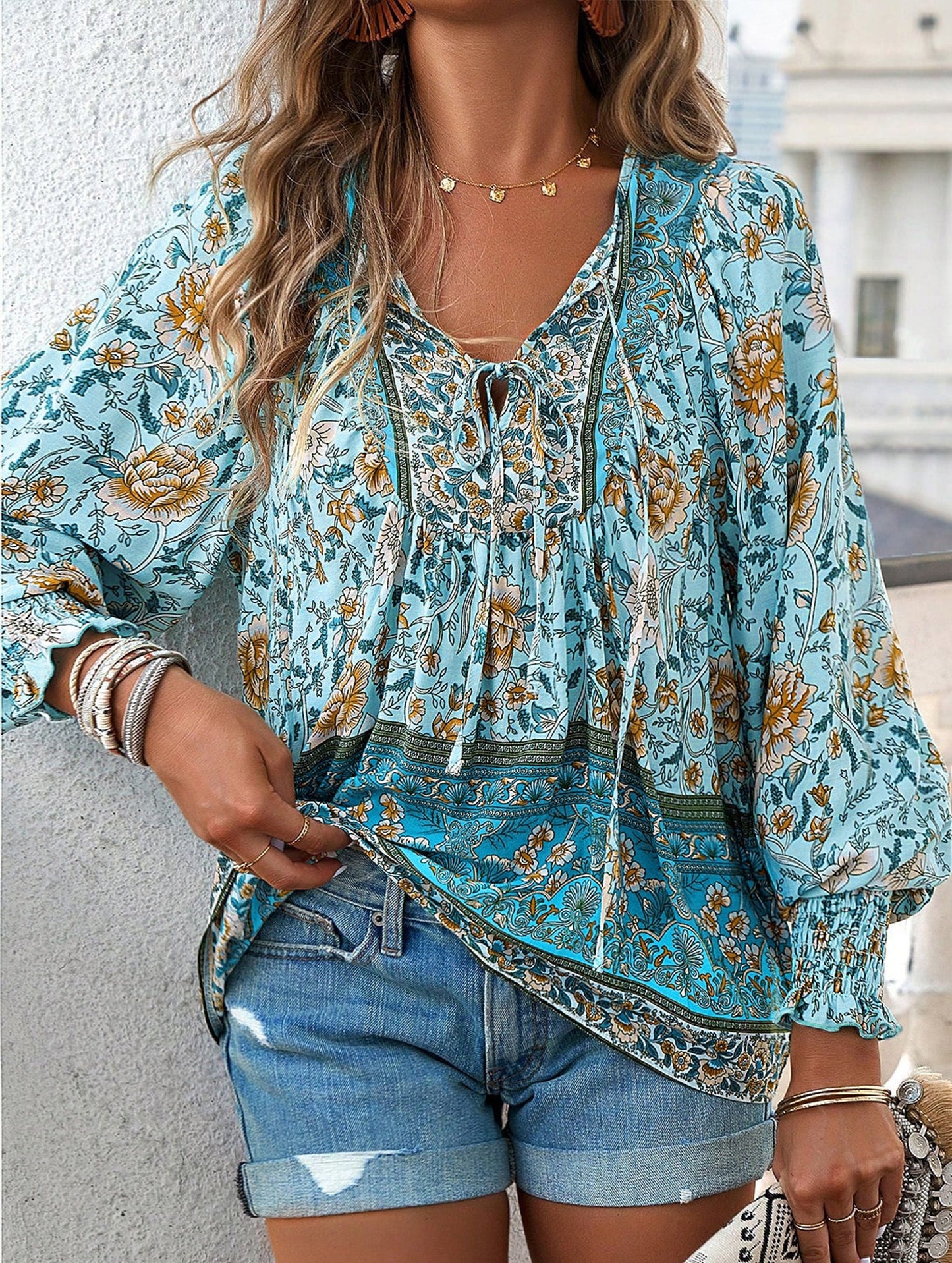 Casual holiday print long-sleeved T-shirt