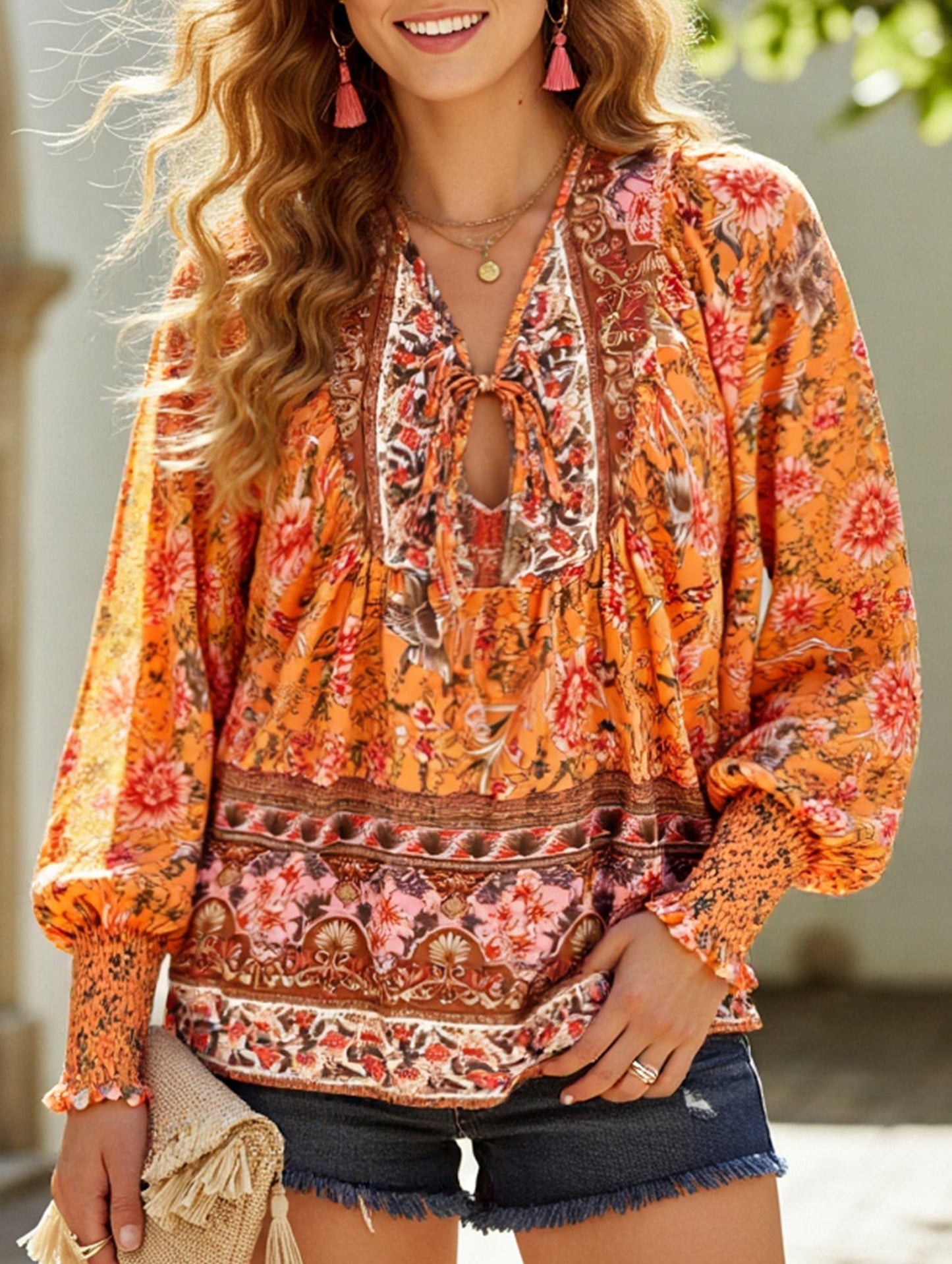 Casual holiday print long-sleeved T-shirt