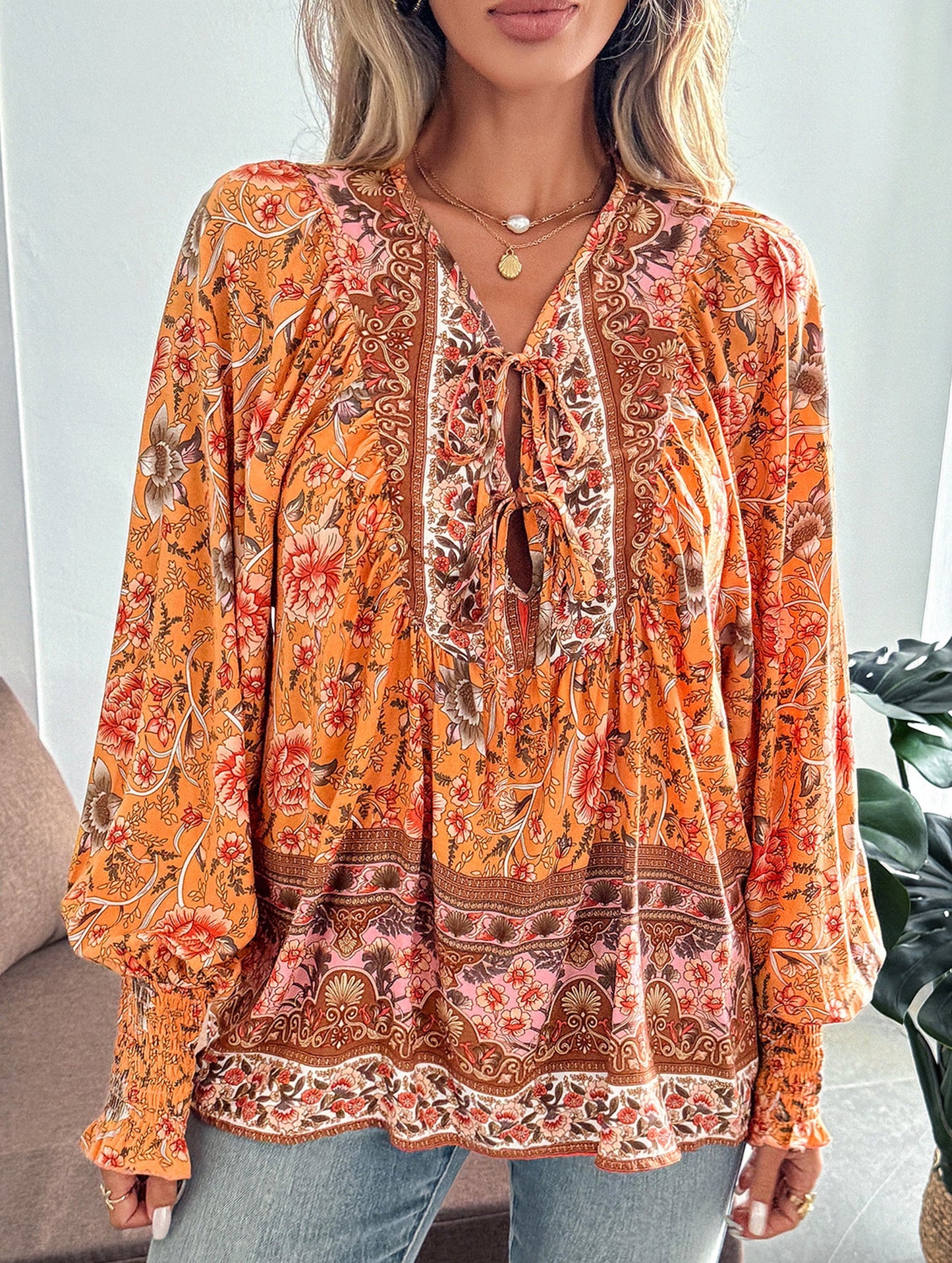 Casual holiday print long-sleeved T-shirt