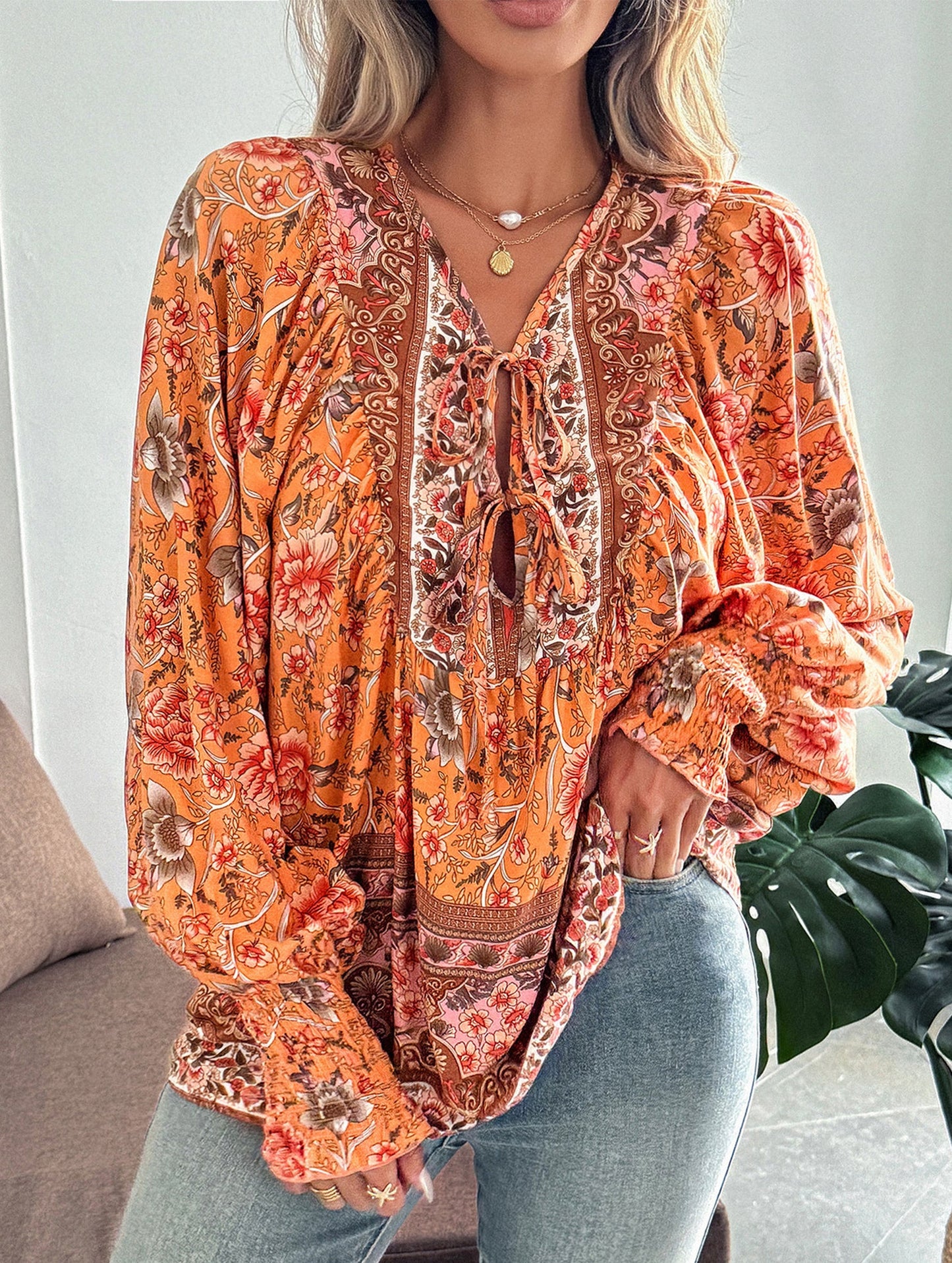 Casual holiday print long-sleeved T-shirt