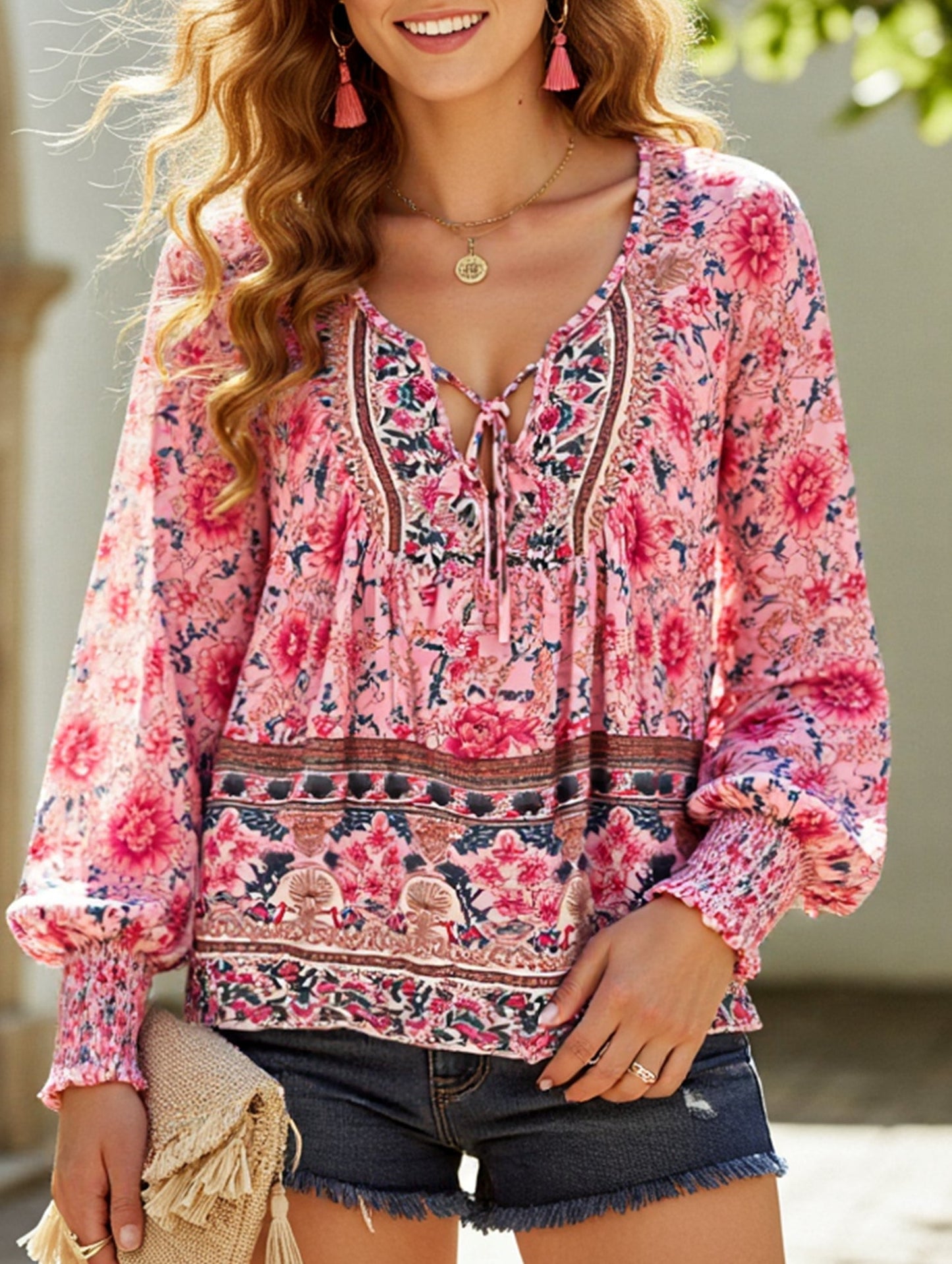 Casual holiday print long-sleeved T-shirt