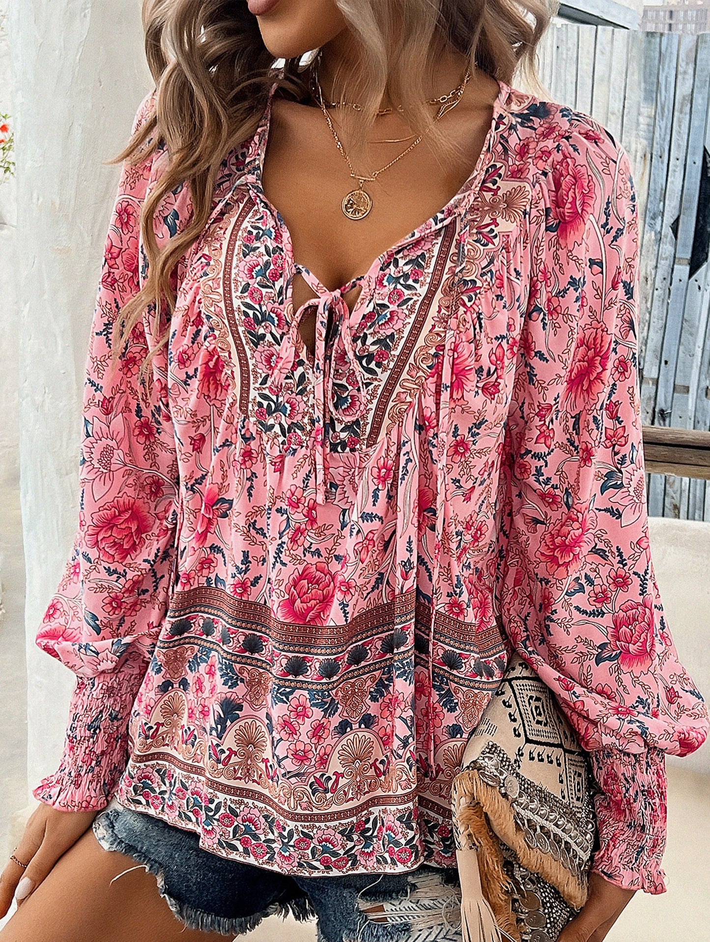 Casual holiday print long-sleeved T-shirt