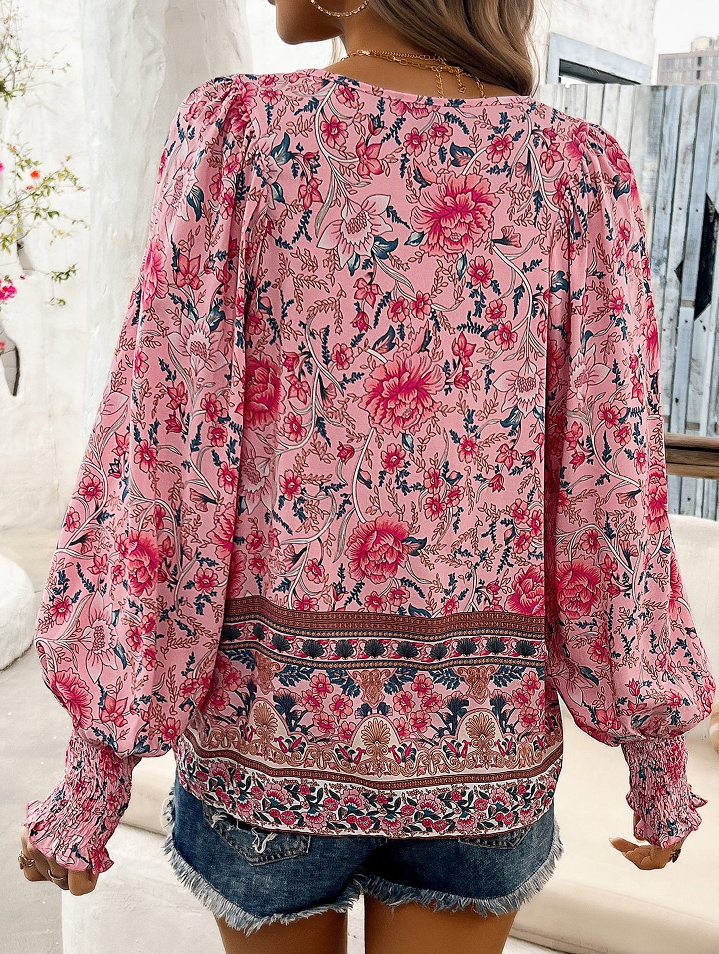 Casual holiday print long-sleeved T-shirt