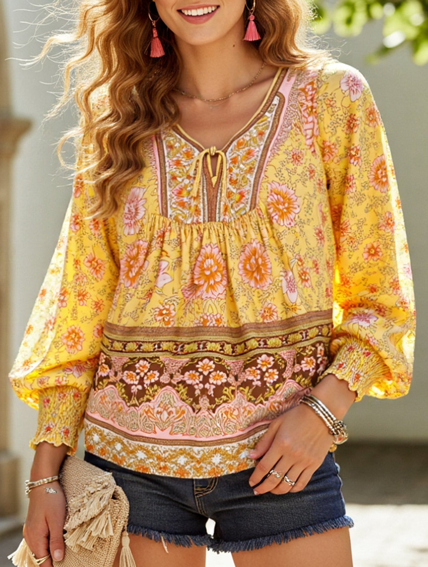 Casual holiday print long-sleeved T-shirt