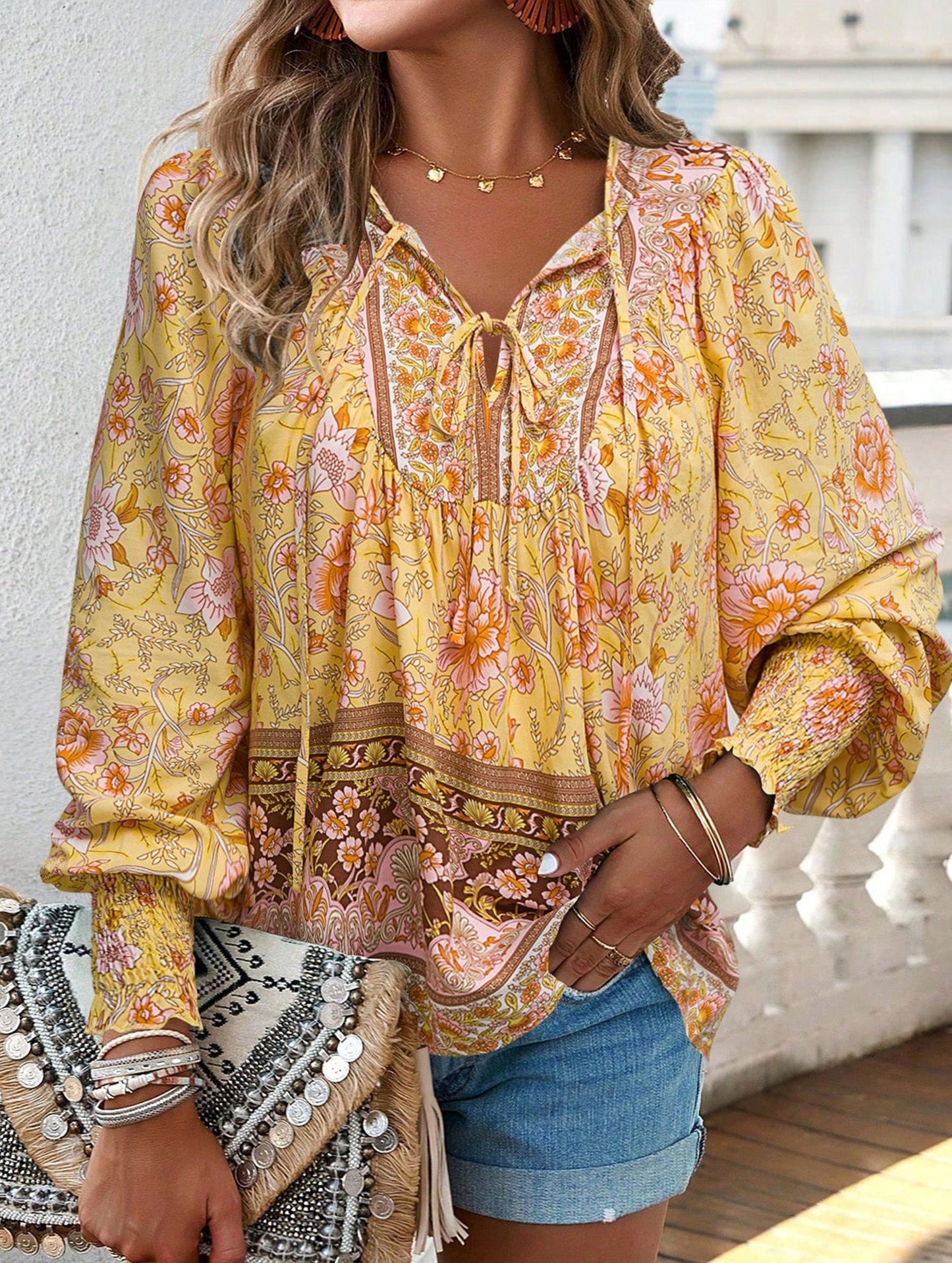 Casual holiday print long-sleeved T-shirt