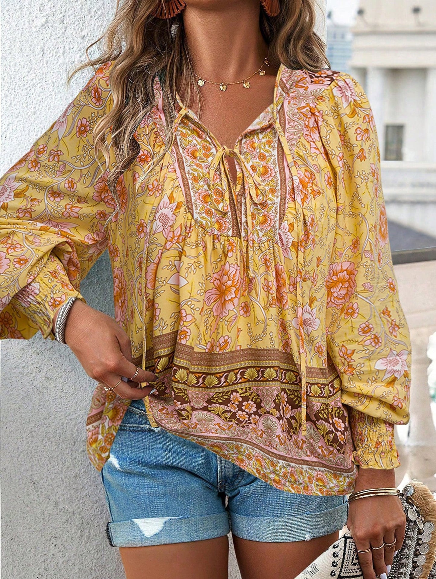 Casual holiday print long-sleeved T-shirt