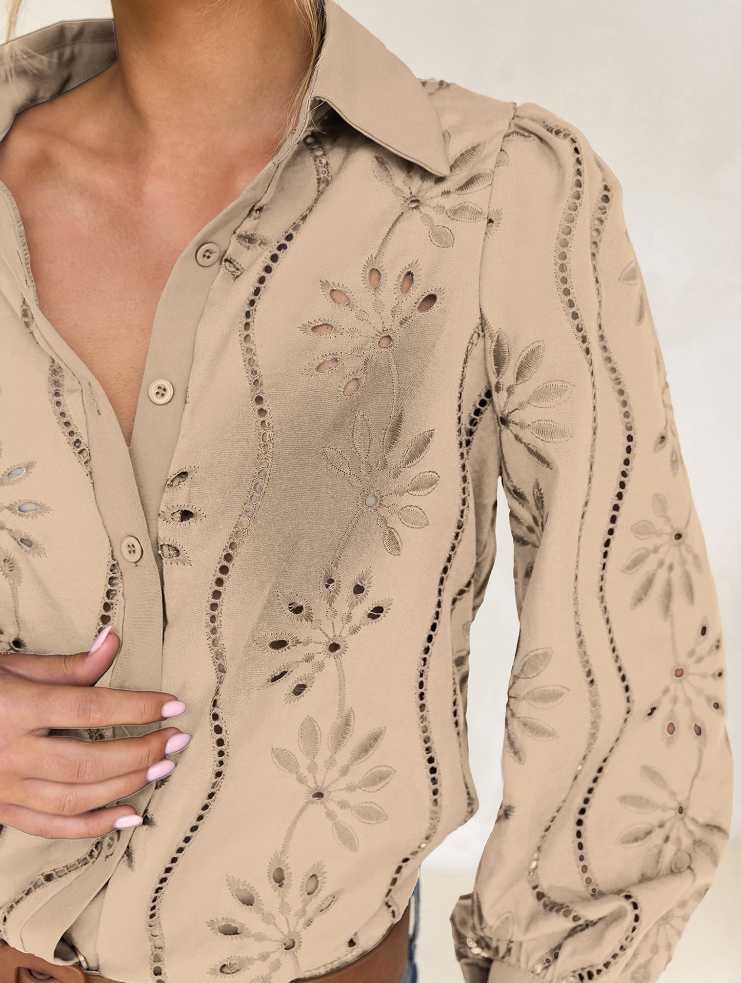 Casual loose hollow puff sleeve cardigan