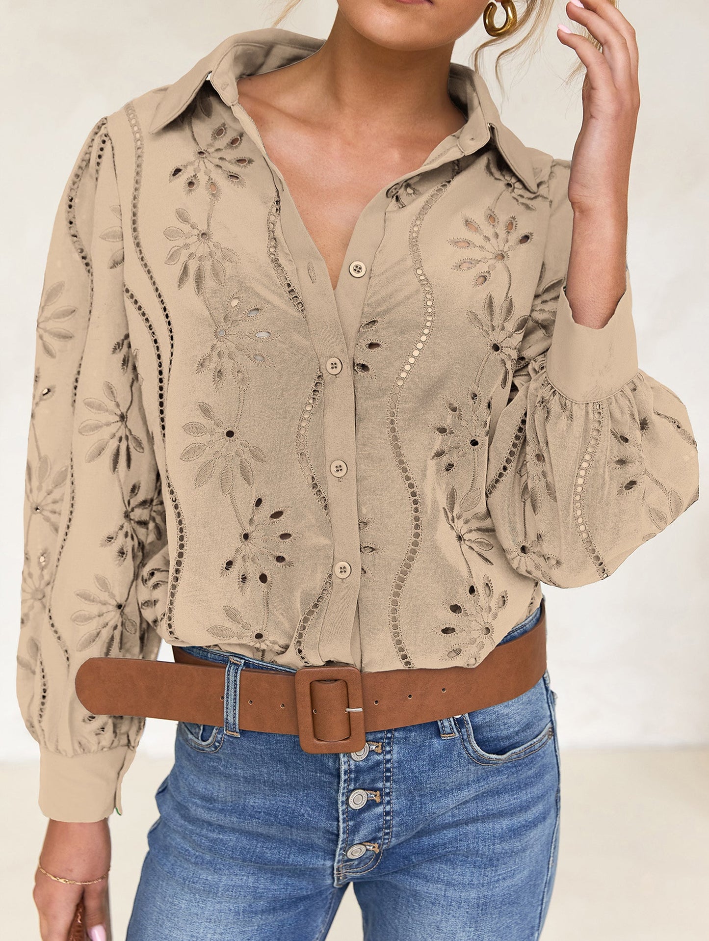 Casual loose hollow puff sleeve cardigan