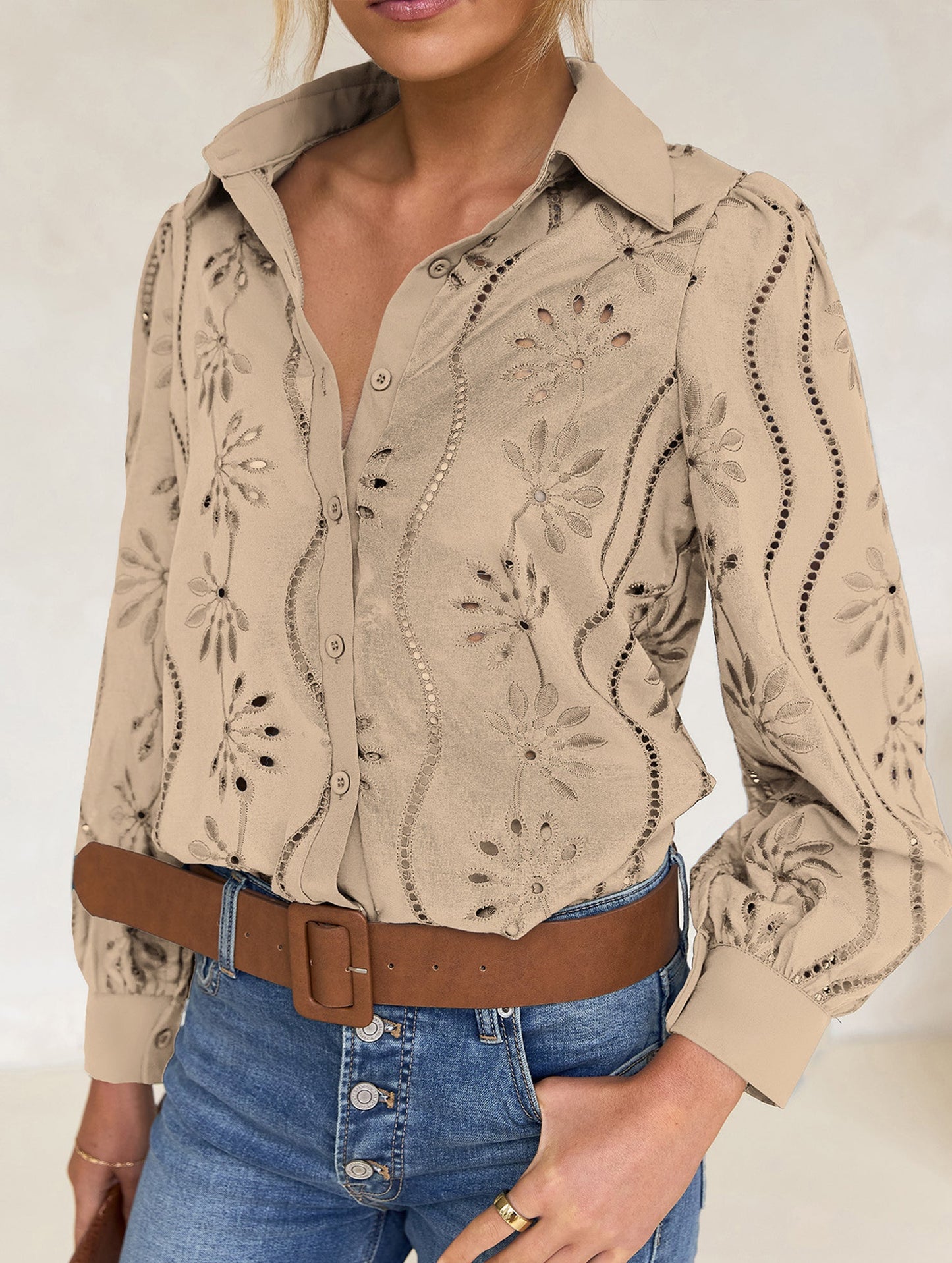 Casual loose hollow puff sleeve cardigan