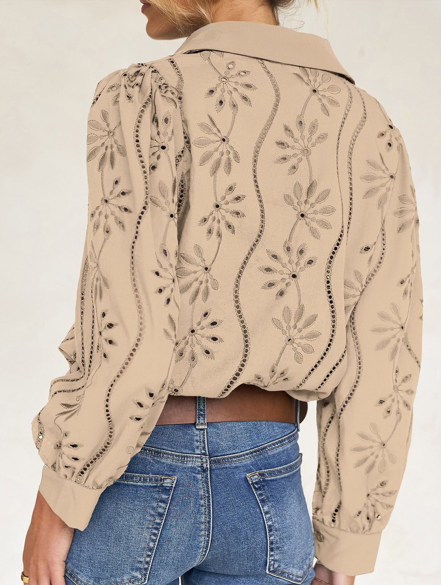 Casual loose hollow puff sleeve cardigan
