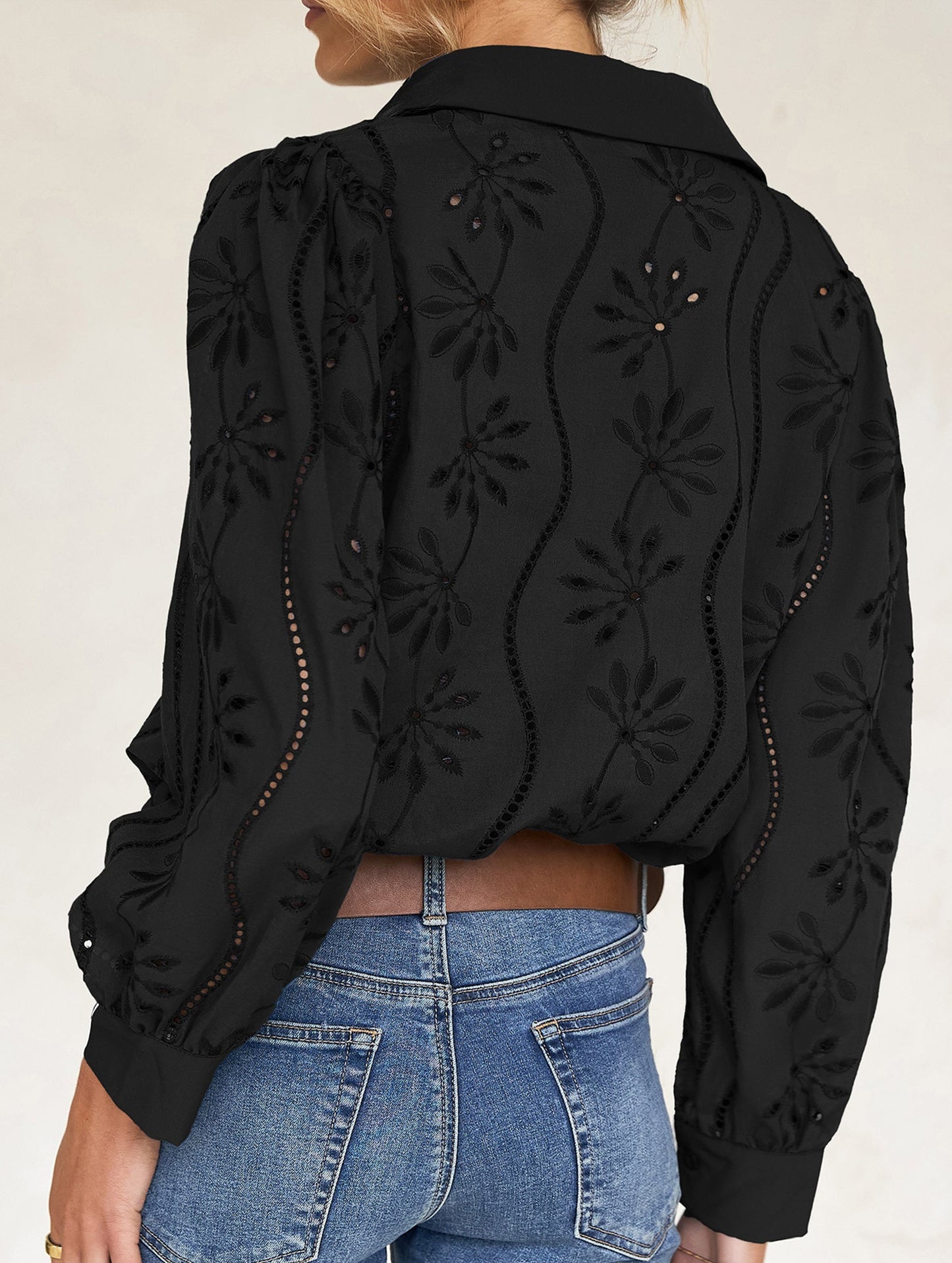 Casual loose hollow puff sleeve cardigan