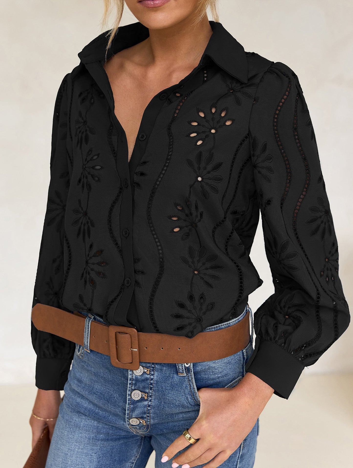 Casual loose hollow puff sleeve cardigan