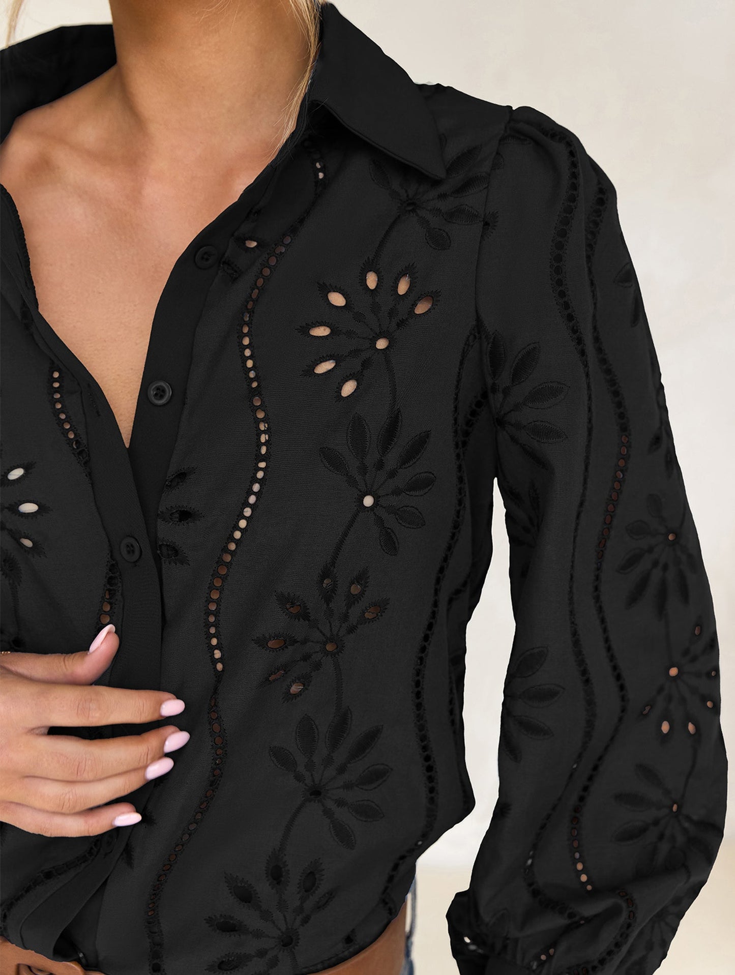 Casual loose hollow puff sleeve cardigan