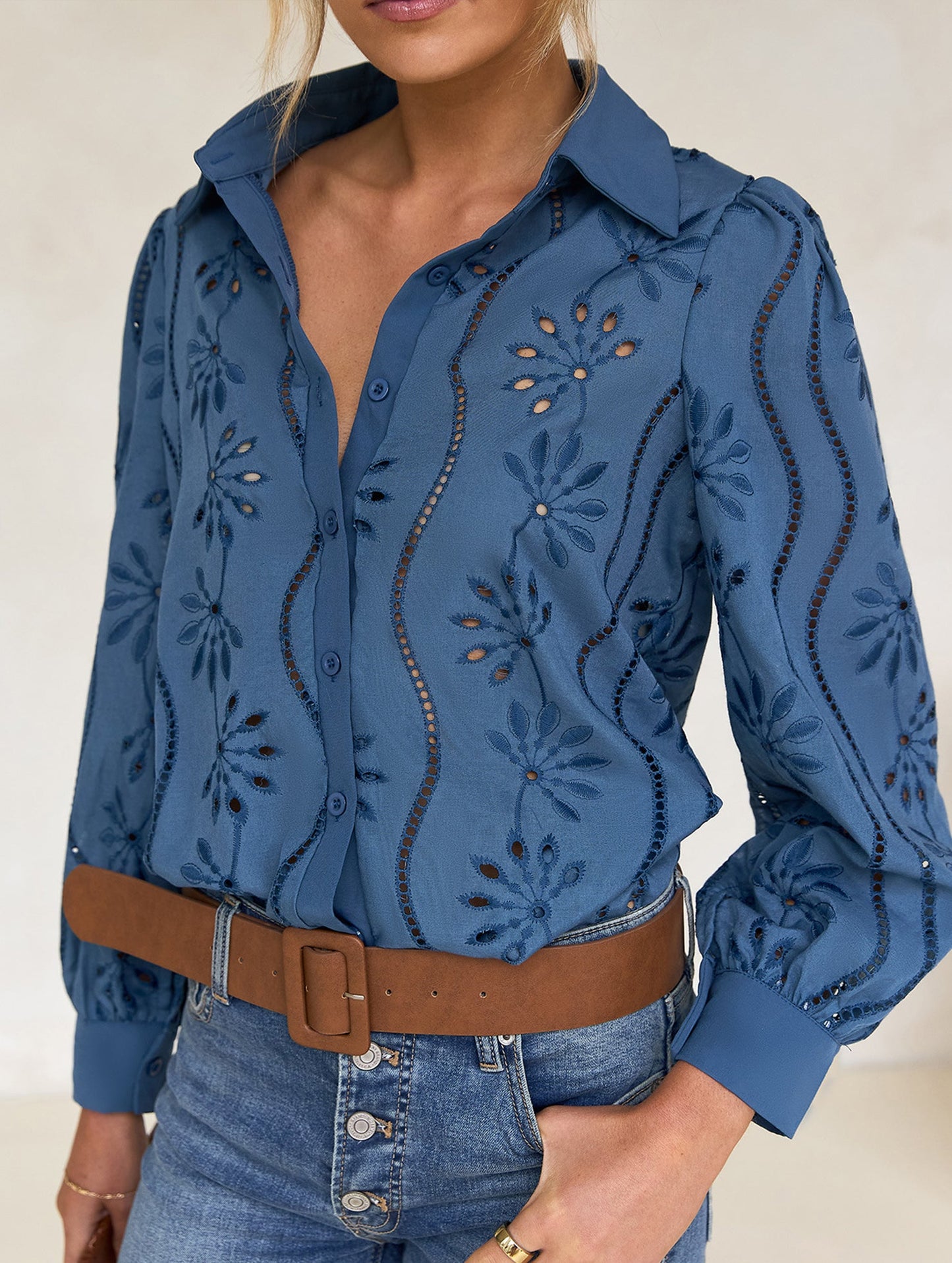 Casual loose hollow puff sleeve cardigan