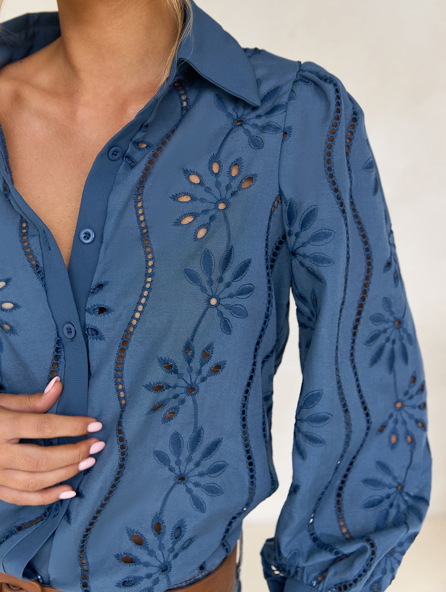 Casual loose hollow puff sleeve cardigan