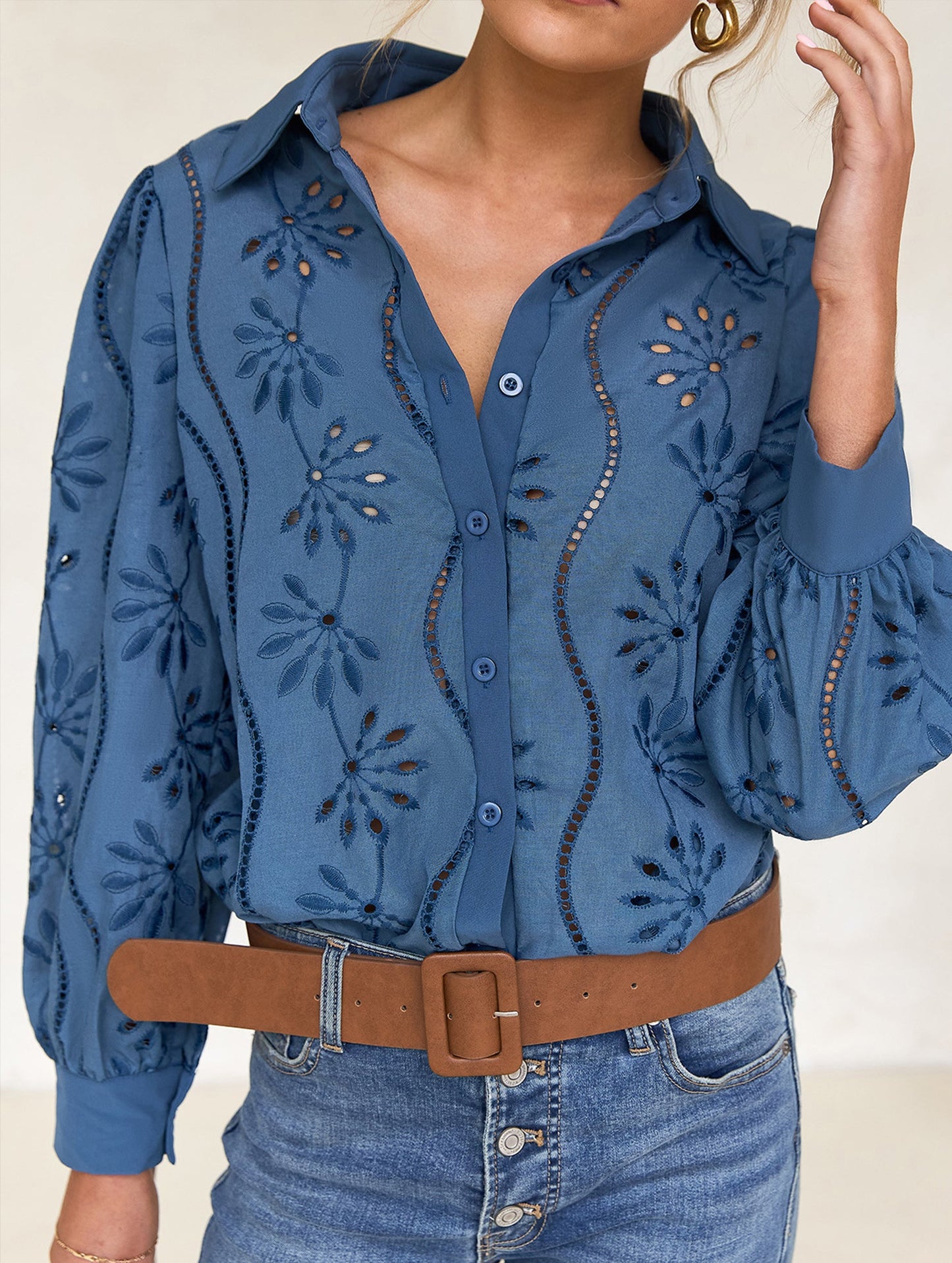 Casual loose hollow puff sleeve cardigan