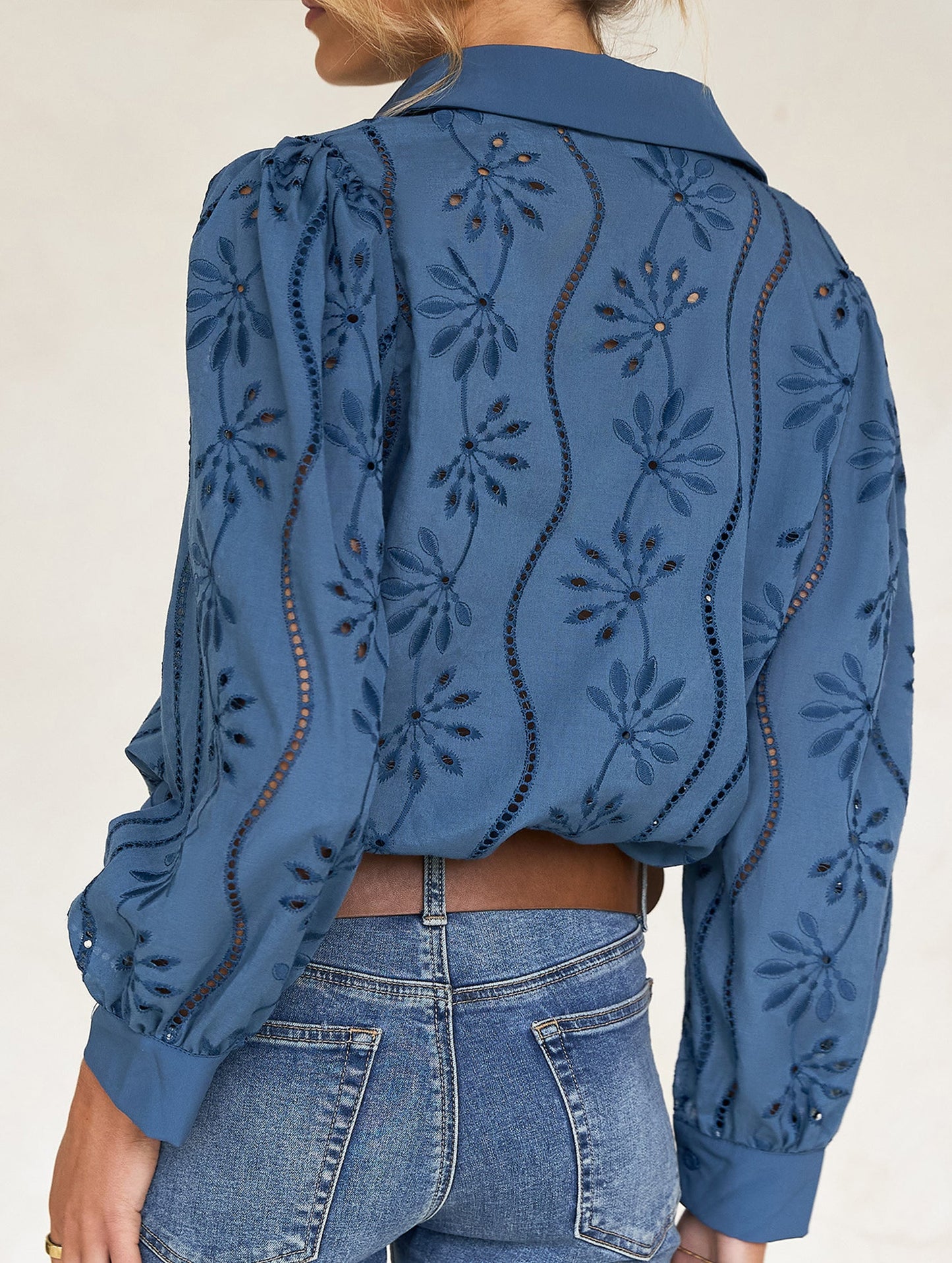 Casual loose hollow puff sleeve cardigan