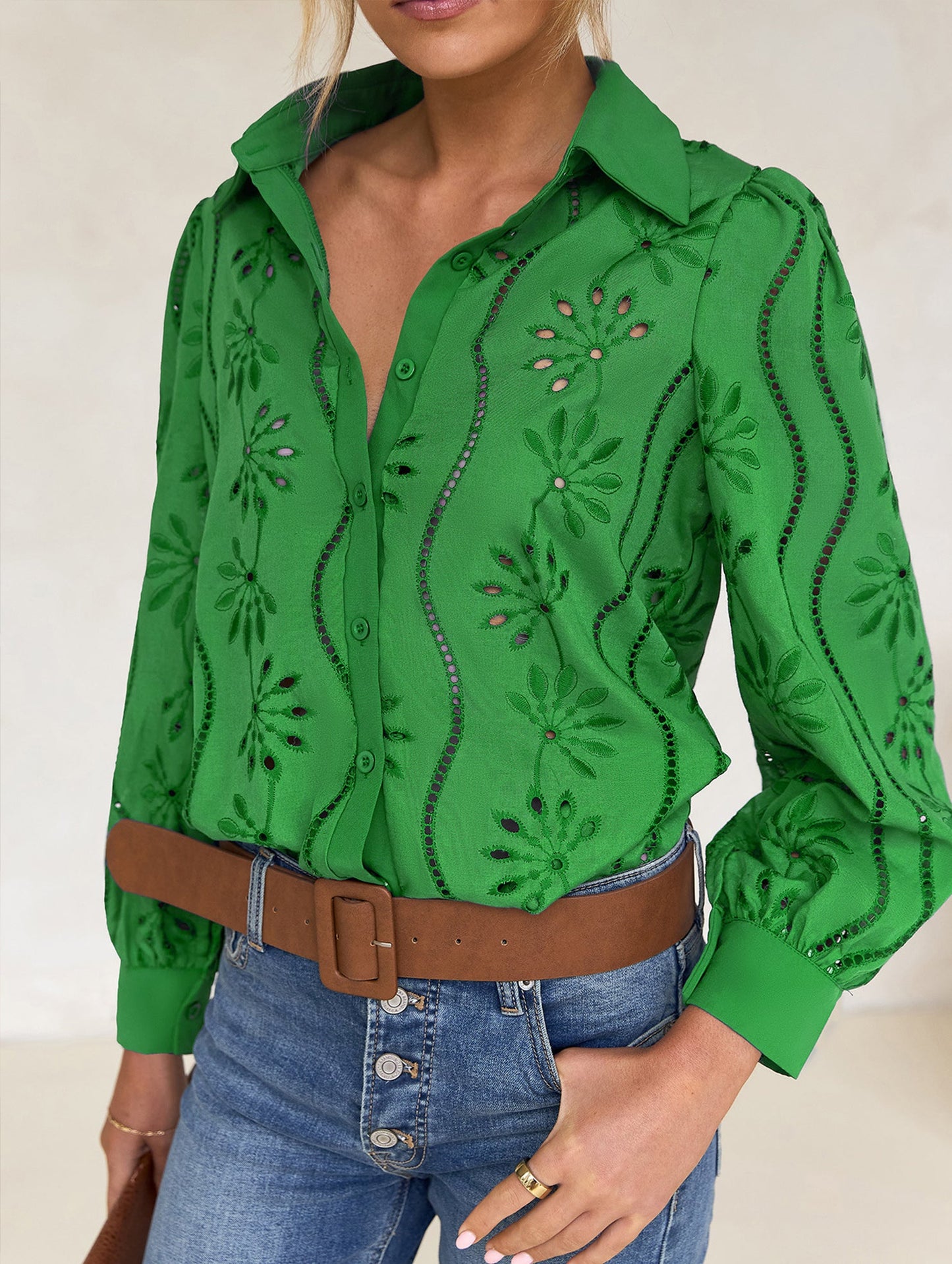 Casual loose hollow puff sleeve cardigan