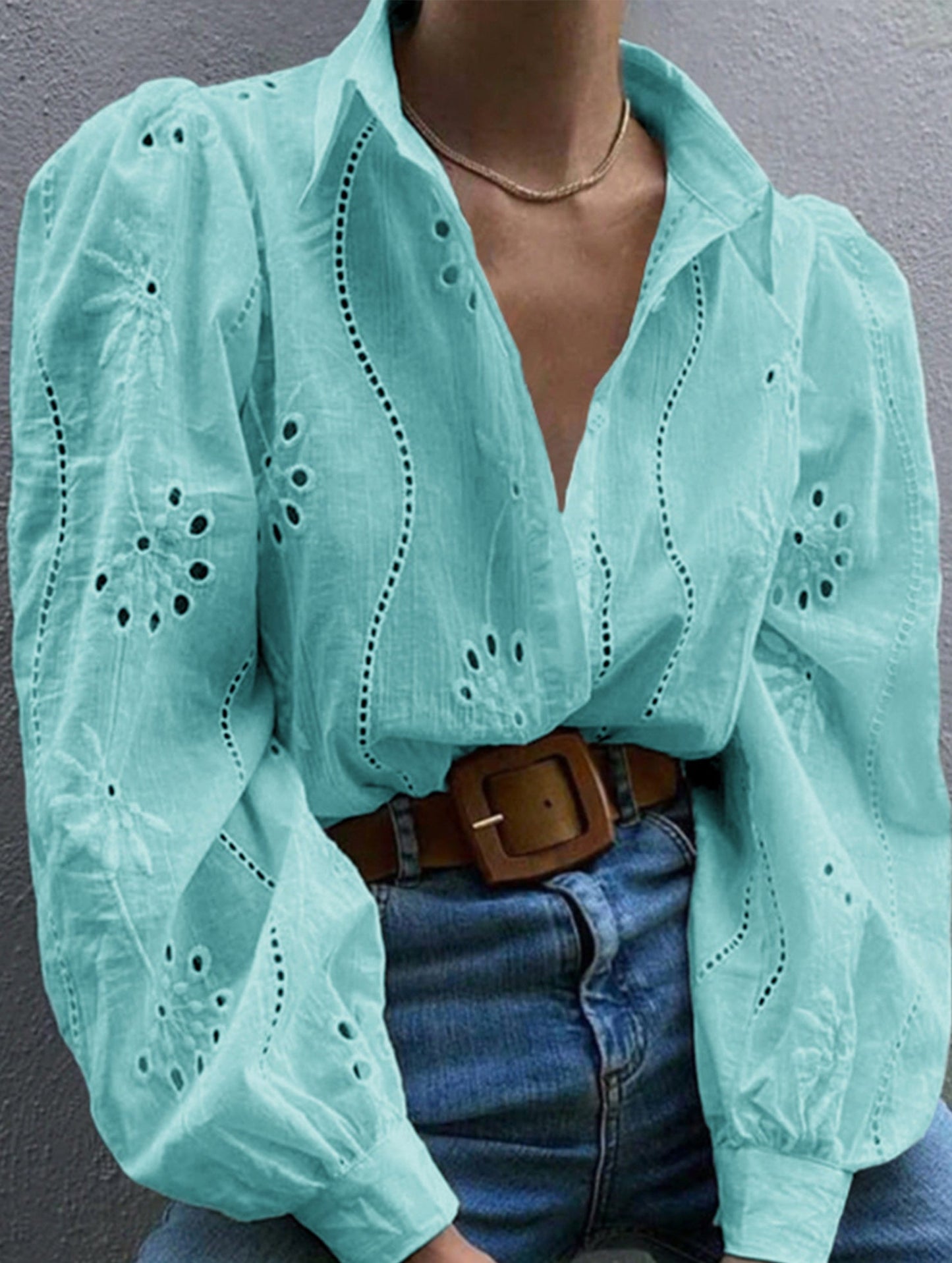 Casual loose hollow puff sleeve cardigan