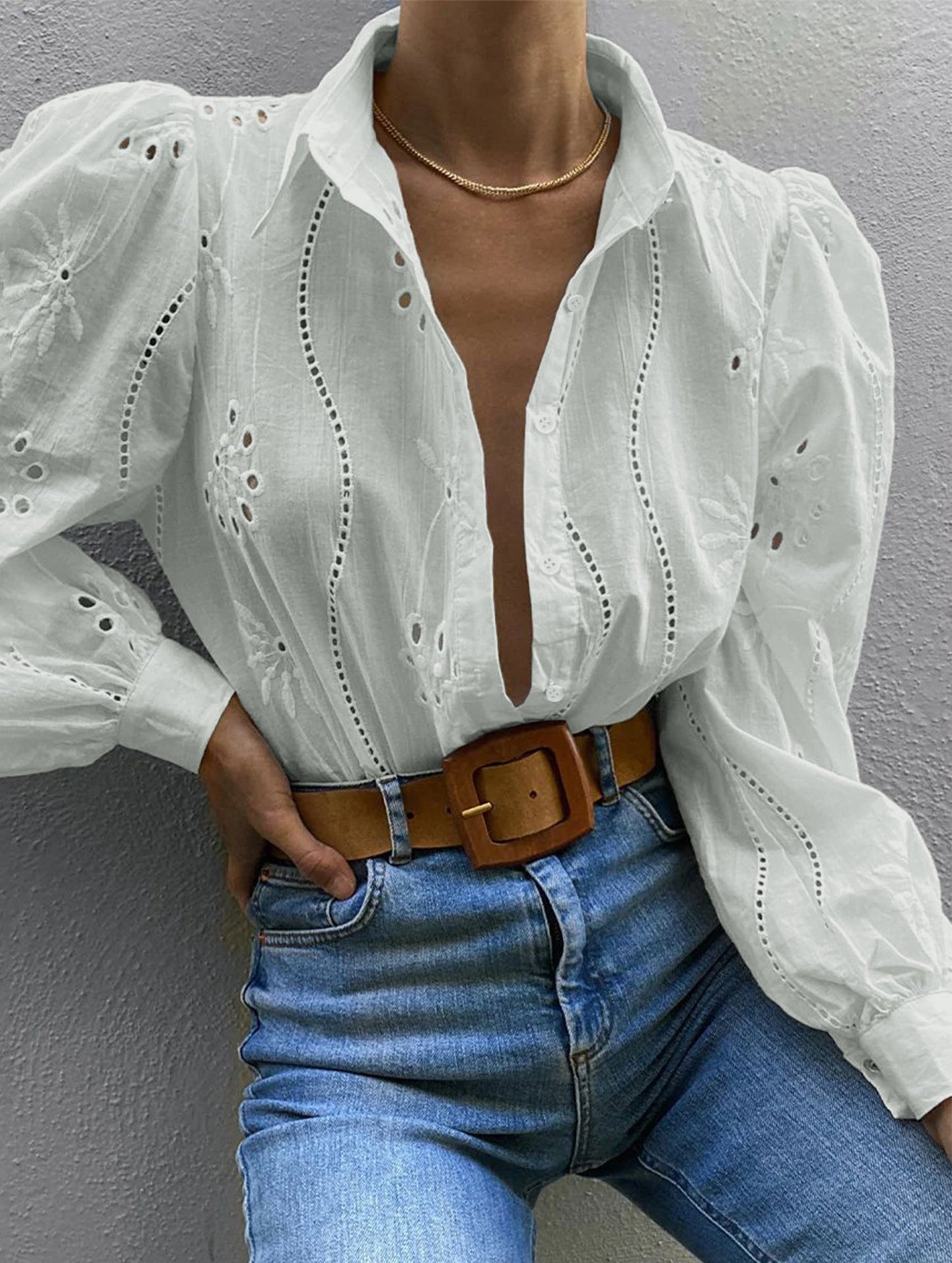 Casual loose hollow puff sleeve cardigan